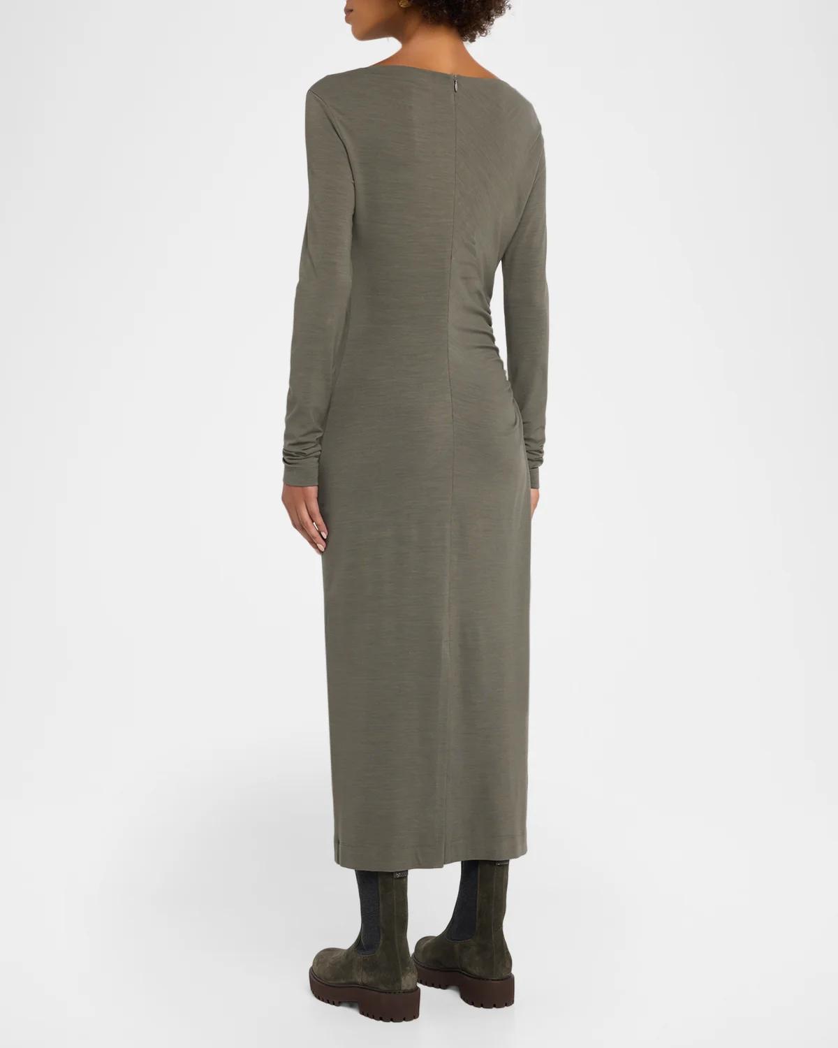 Long-Sleeve Wool Jersey Midi Dress - thumbnail 3