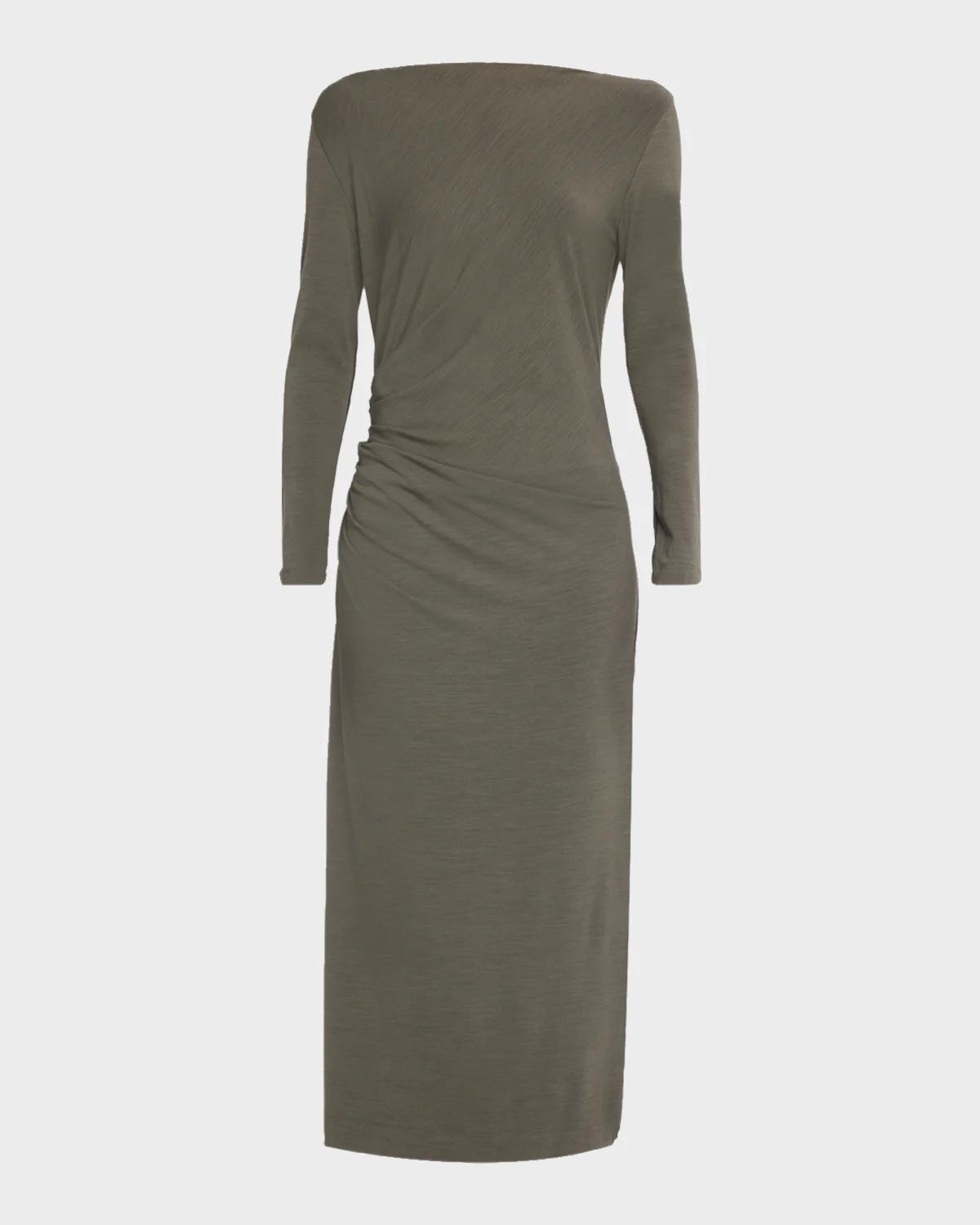 Long-Sleeve Wool Jersey Midi Dress