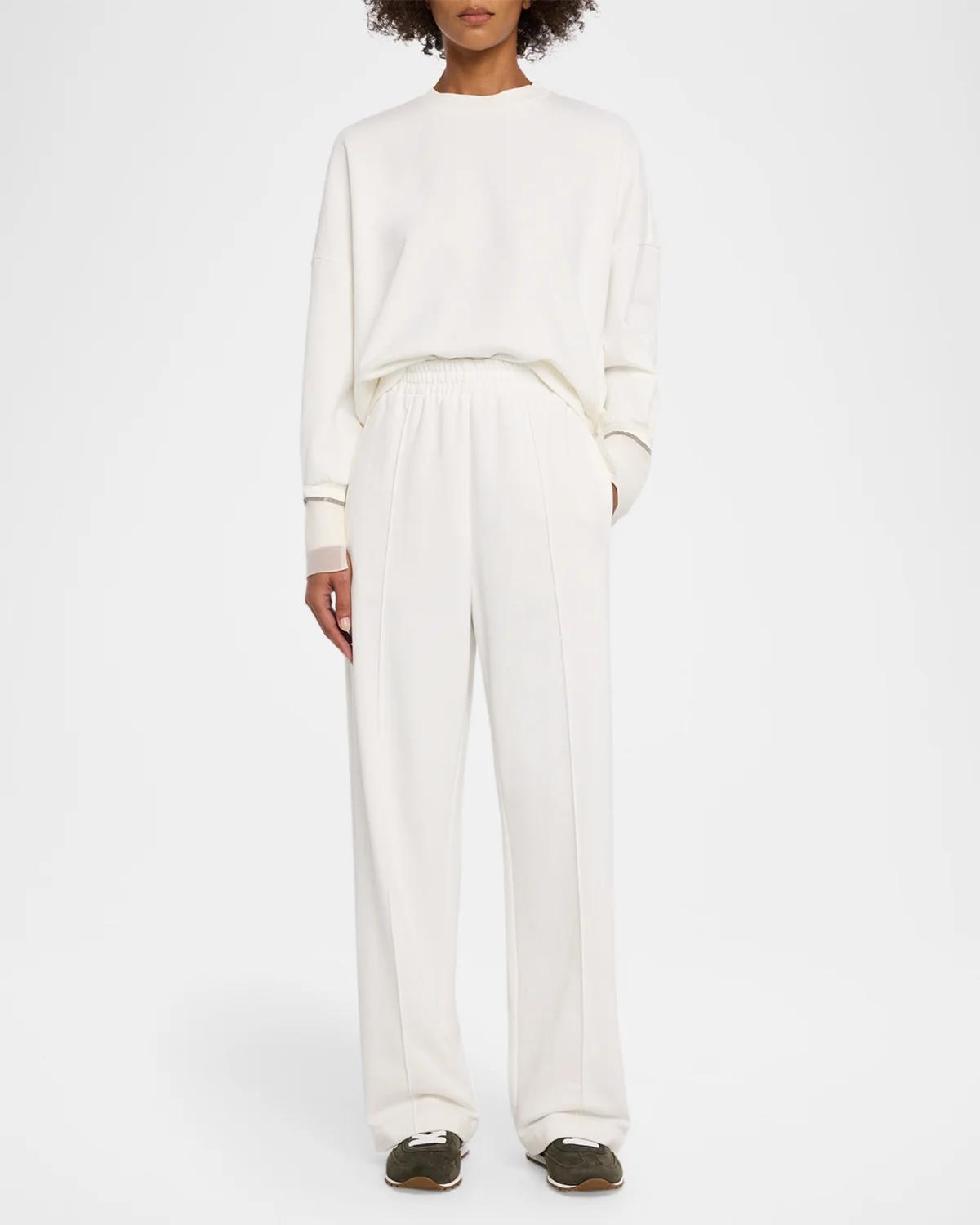 Sheer Monili Cuff & Cotton Fleece Sweatshirt - thumbnail 2