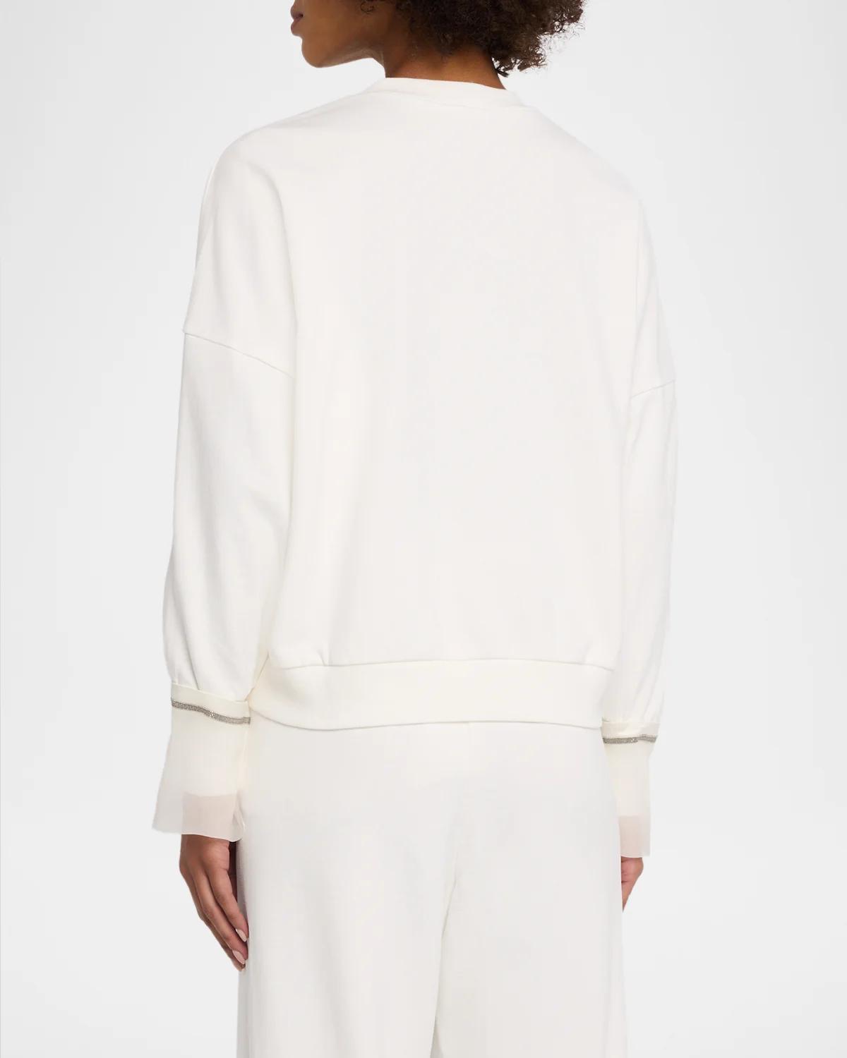 Sheer Monili Cuff & Cotton Fleece Sweatshirt - thumbnail 3