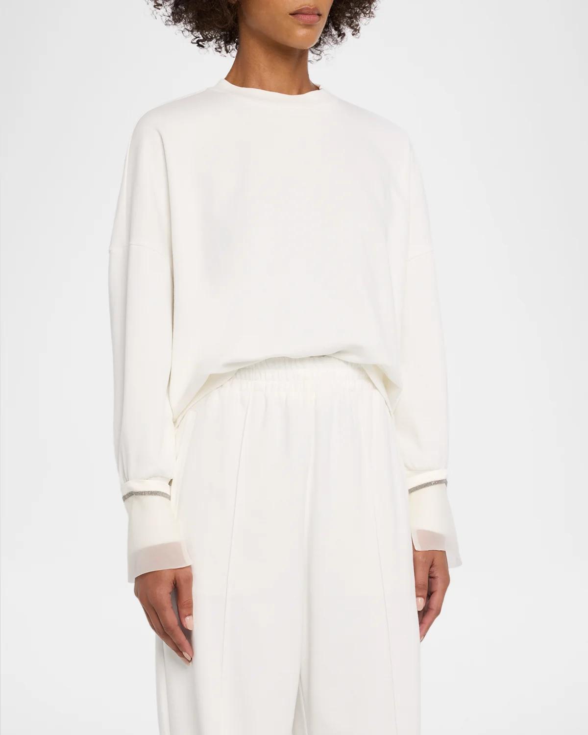 Sheer Monili Cuff & Cotton Fleece Sweatshirt - thumbnail 4