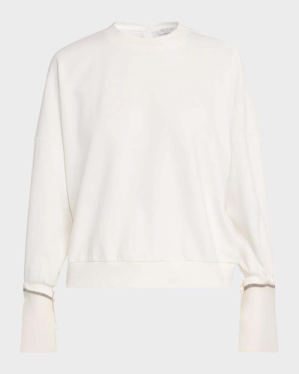 Sheer Monili Cuff & Cotton Fleece Sweatshirt