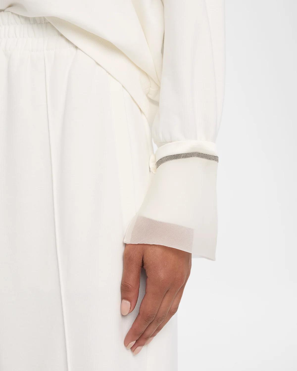 Sheer Monili Cuff & Cotton Fleece Sweatshirt - thumbnail 5
