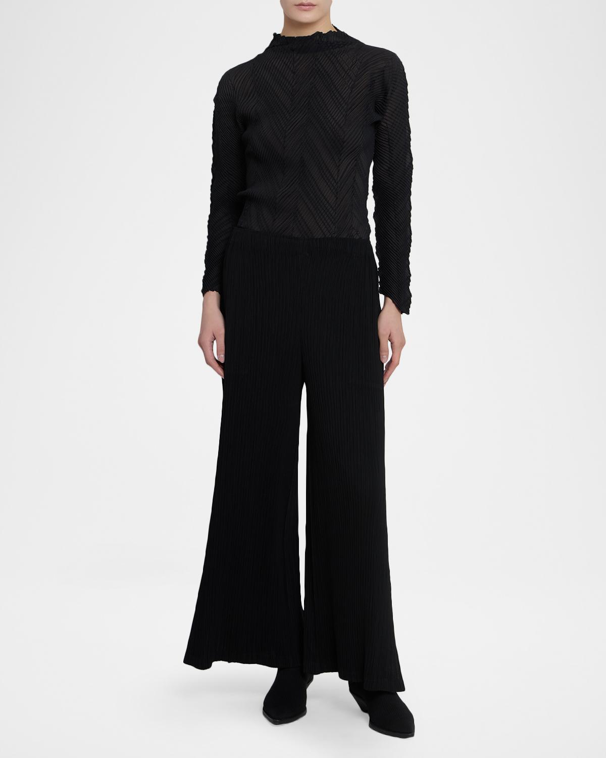 Hatching Pleated Wide-Leg Pants - thumbnail 2