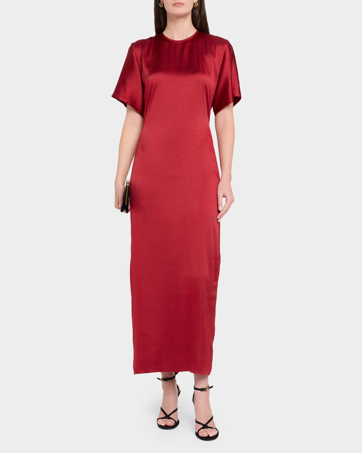 Imogen Fluid Satin Gathered Godet Midi Dress - thumbnail 2