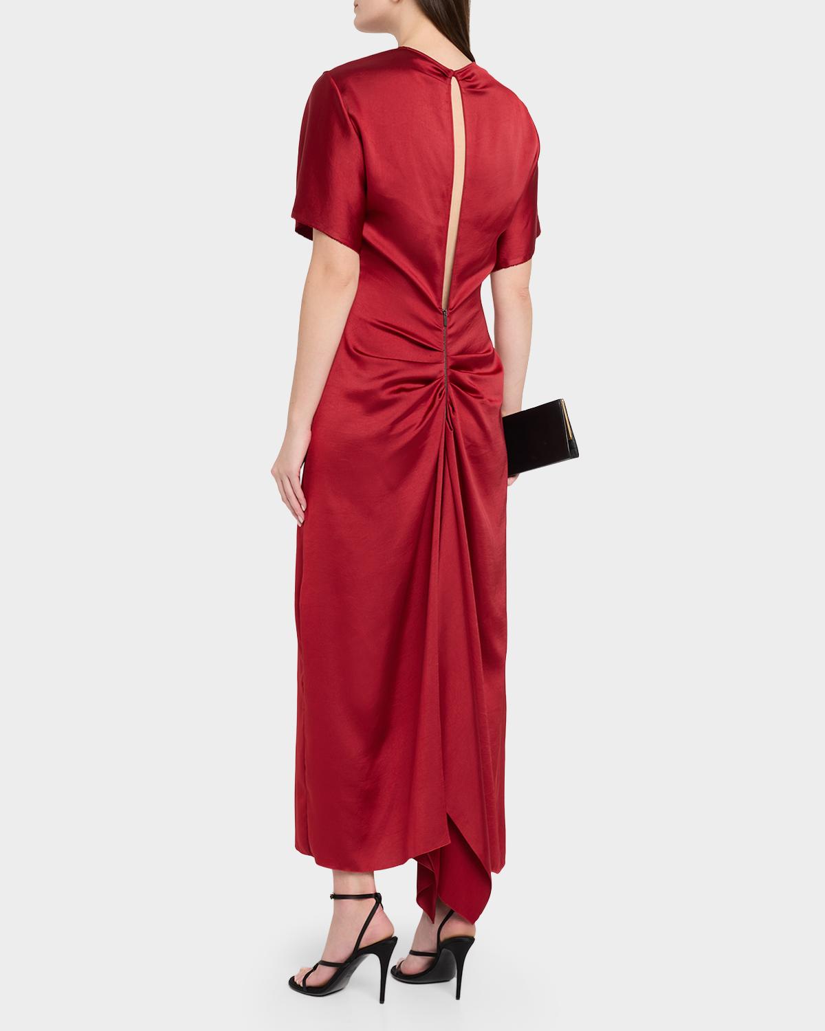 Imogen Fluid Satin Gathered Godet Midi Dress - thumbnail 3
