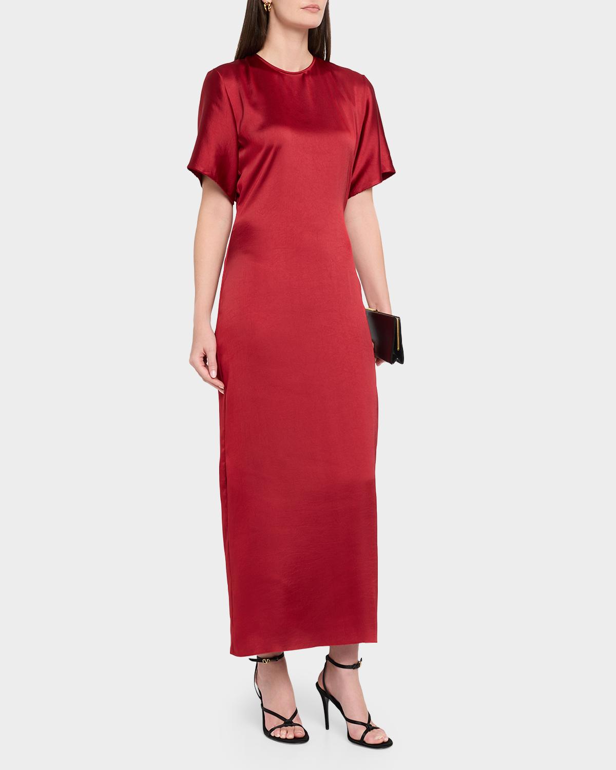 Imogen Fluid Satin Gathered Godet Midi Dress - thumbnail 4