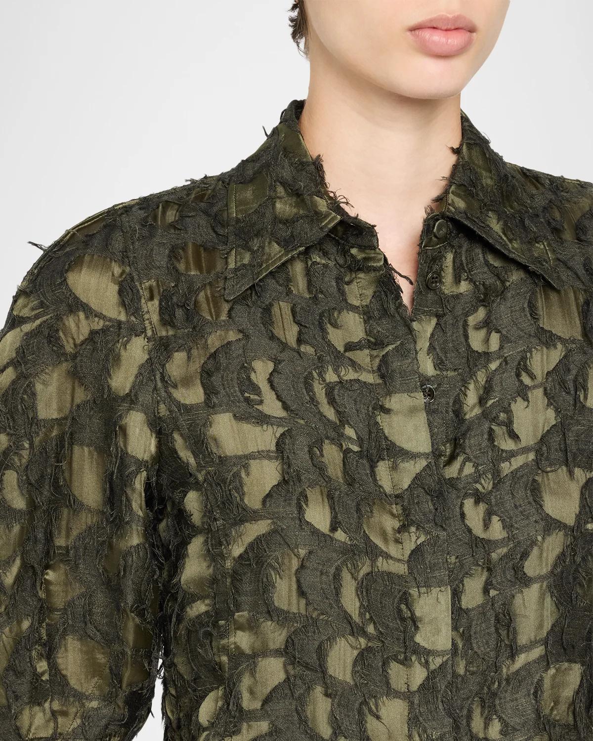 Sansi Textured Jacquard Puff-Sleeve Button-Down Top - thumbnail 5