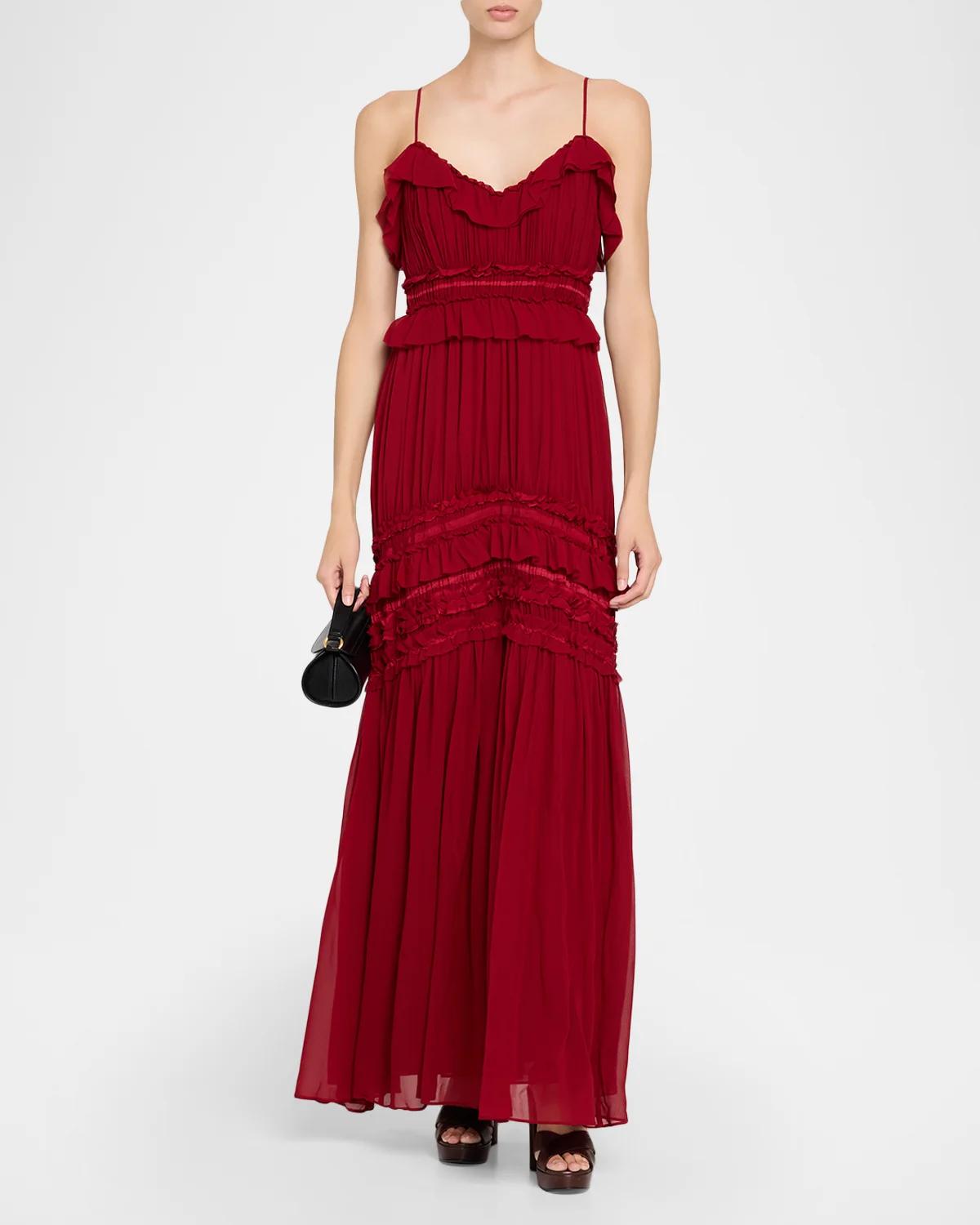 Dorothea Ribbon-Trim Ruffle Silk Gown - thumbnail 2