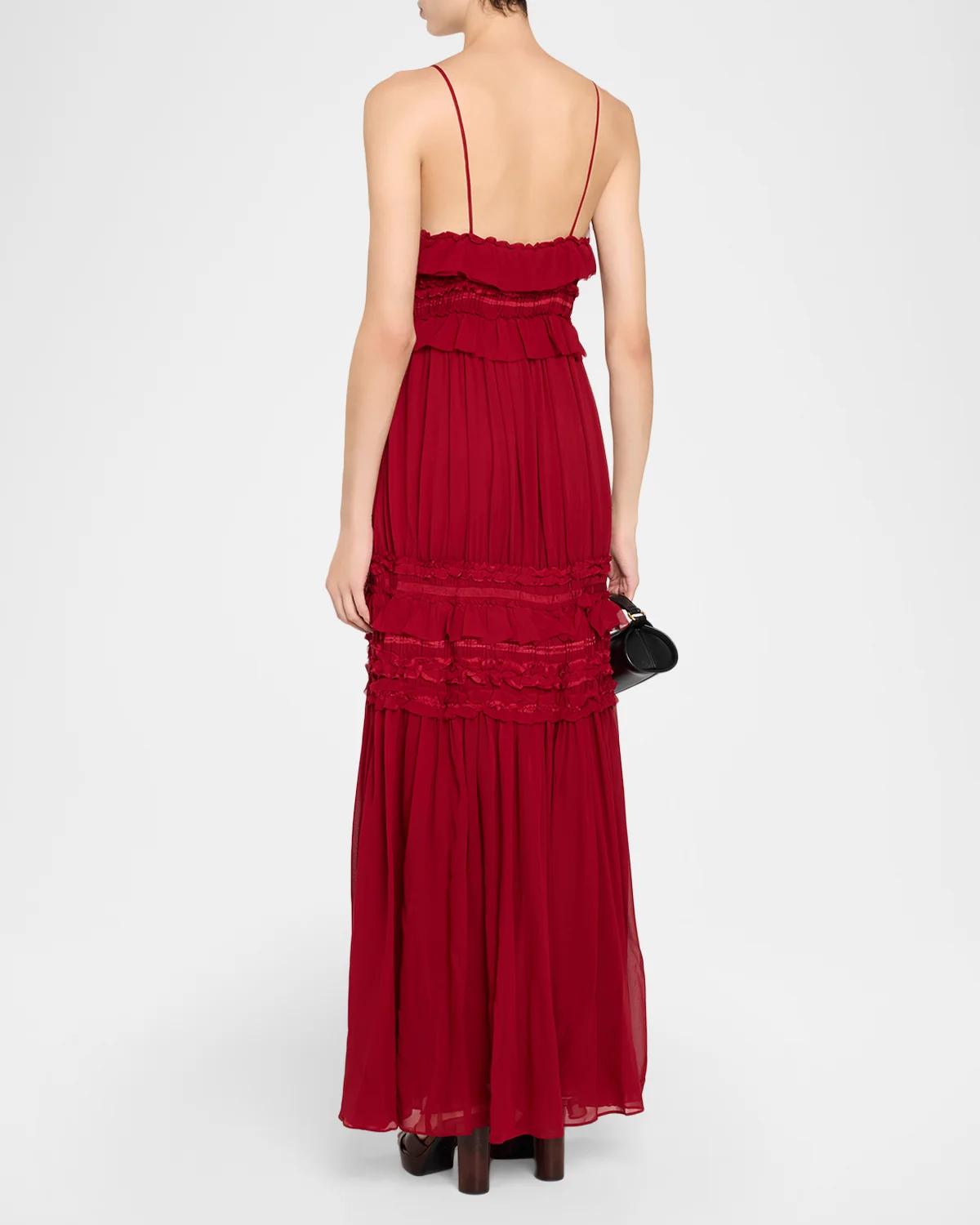 Dorothea Ribbon-Trim Ruffle Silk Gown - thumbnail 3