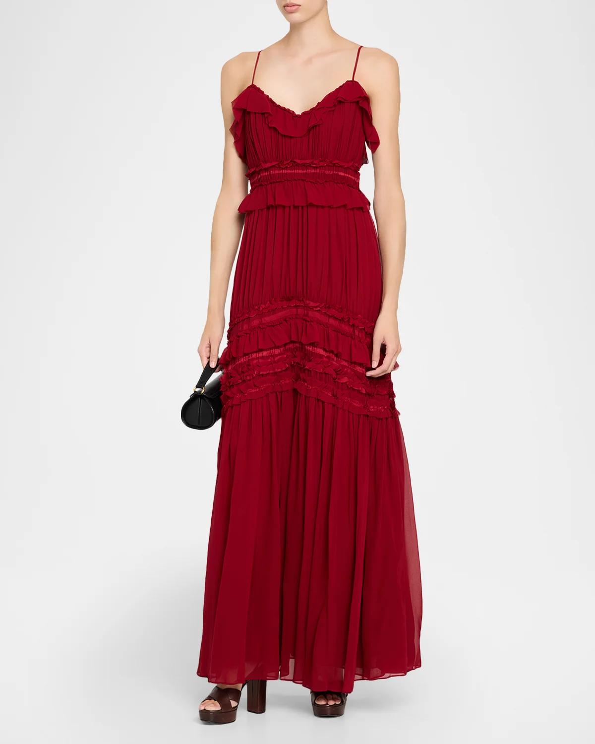 Dorothea Ribbon-Trim Ruffle Silk Gown - thumbnail 4