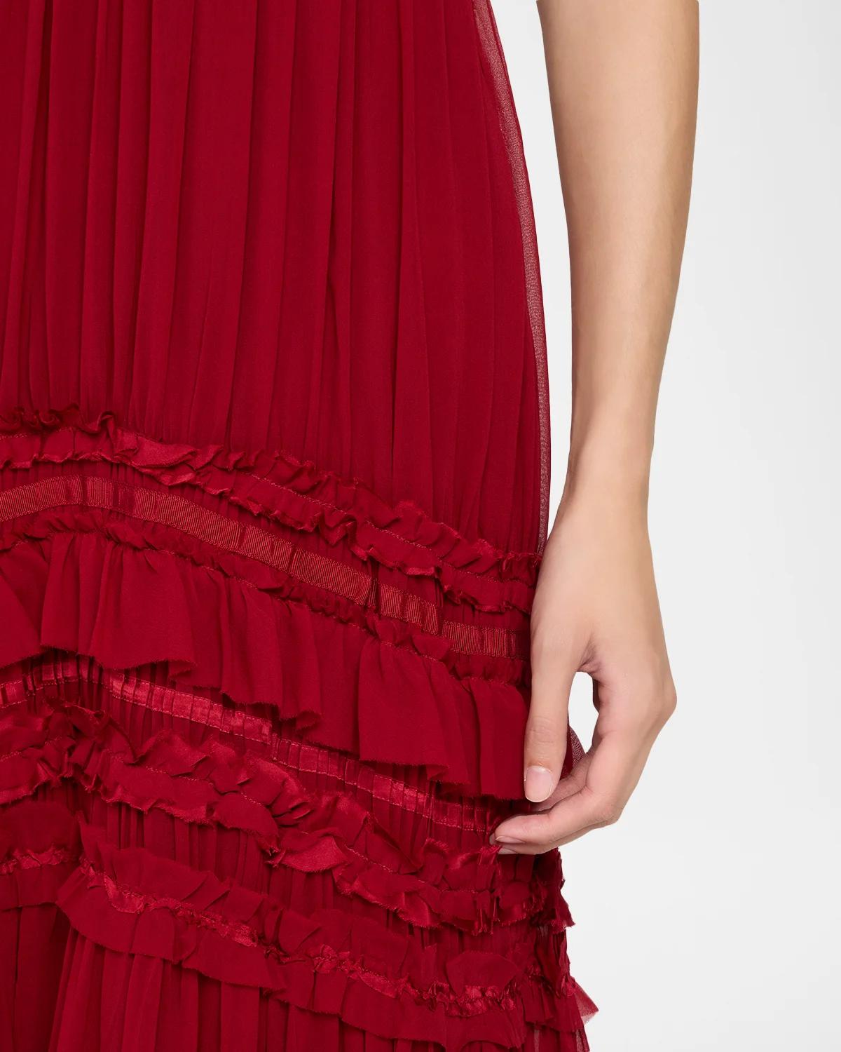 Dorothea Ribbon-Trim Ruffle Silk Gown - thumbnail 5