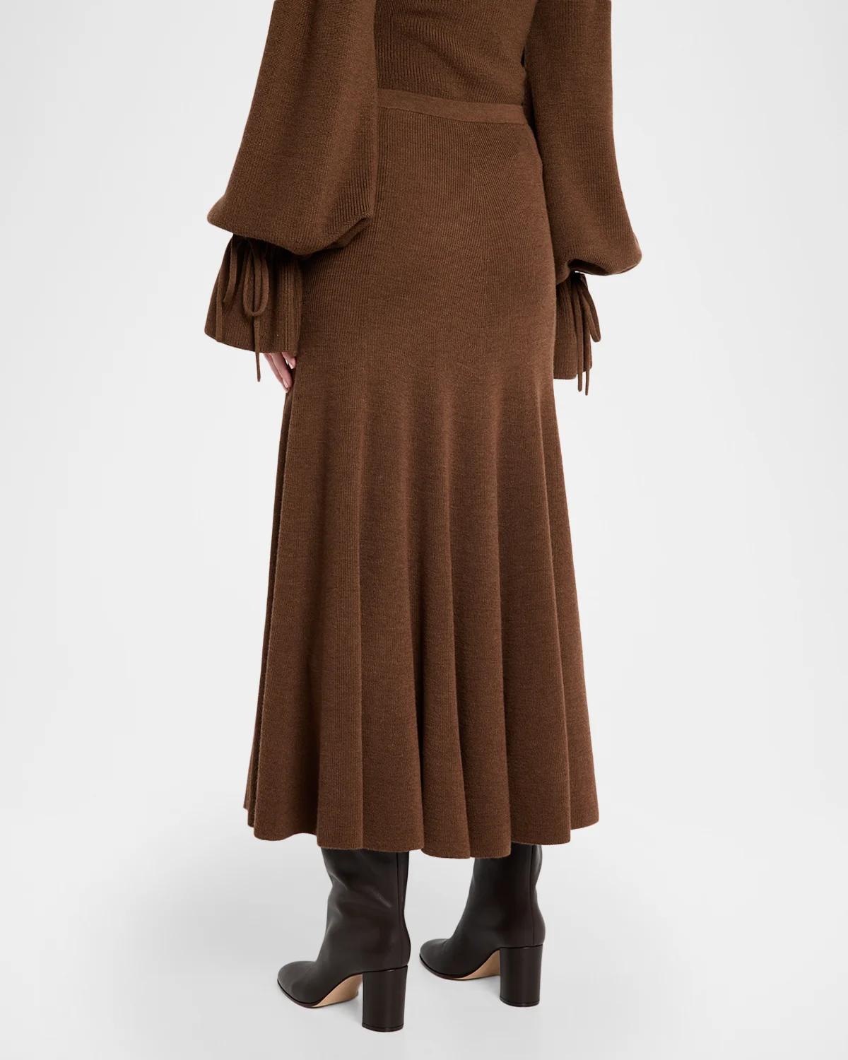 Azaria Pleated Merino Wool Midi Skirt - thumbnail 3