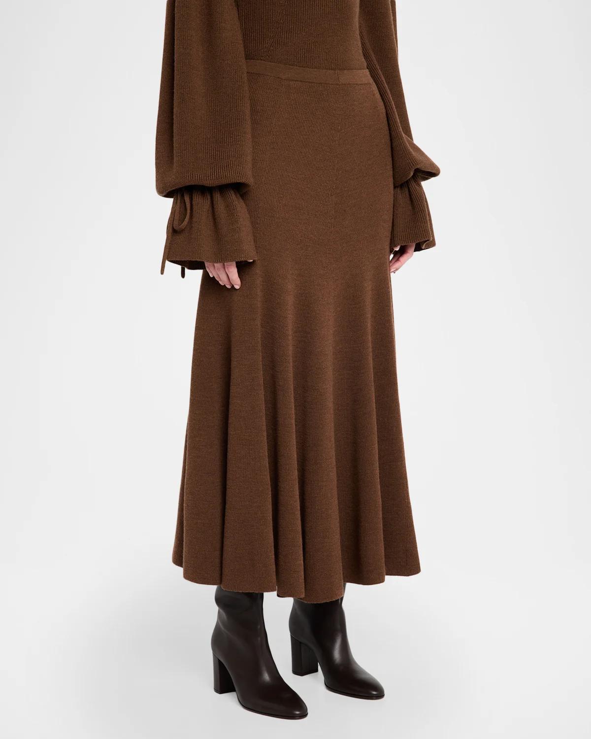 Azaria Pleated Merino Wool Midi Skirt - thumbnail 4