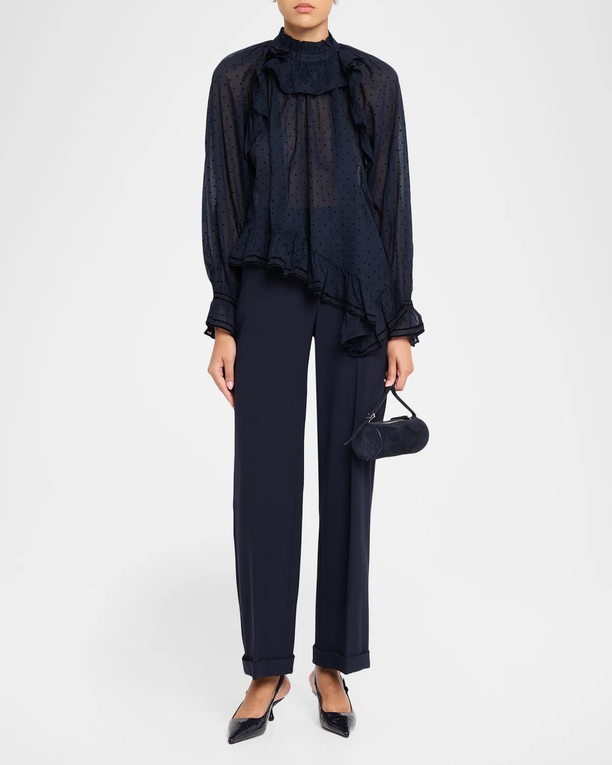 Marcella Long-Sleeve Asymmetric Cotton Blouse - thumbnail 2