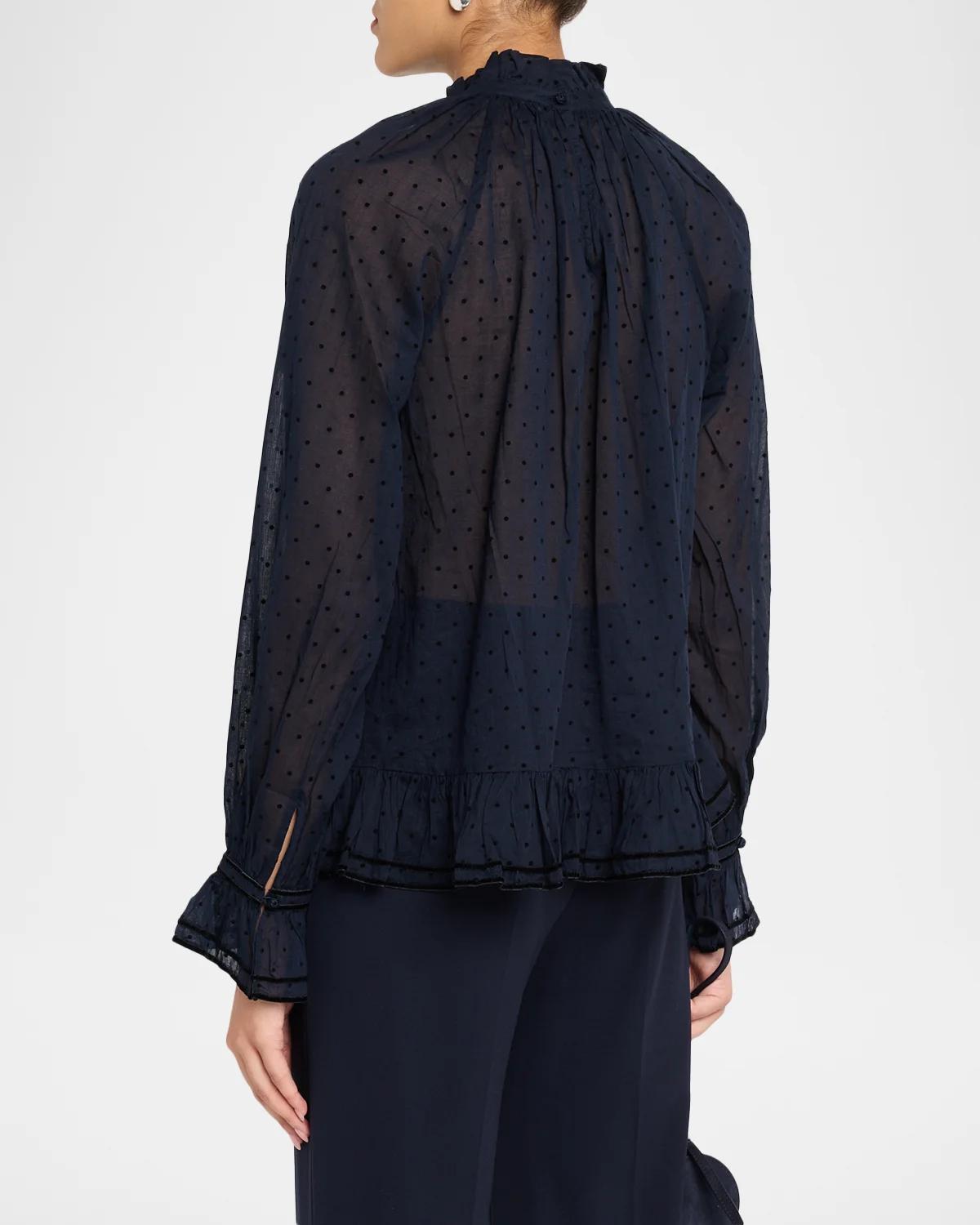 Marcella Long-Sleeve Asymmetric Cotton Blouse - thumbnail 3