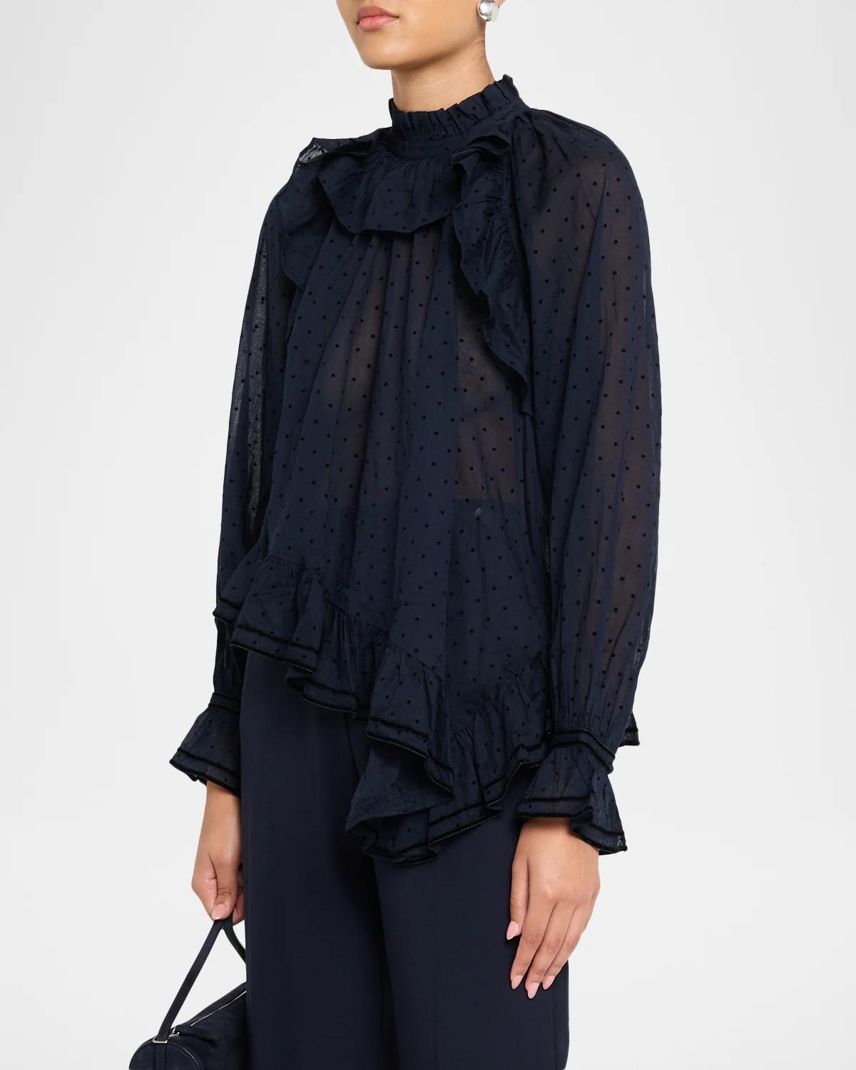 Marcella Long-Sleeve Asymmetric Cotton Blouse - thumbnail 4