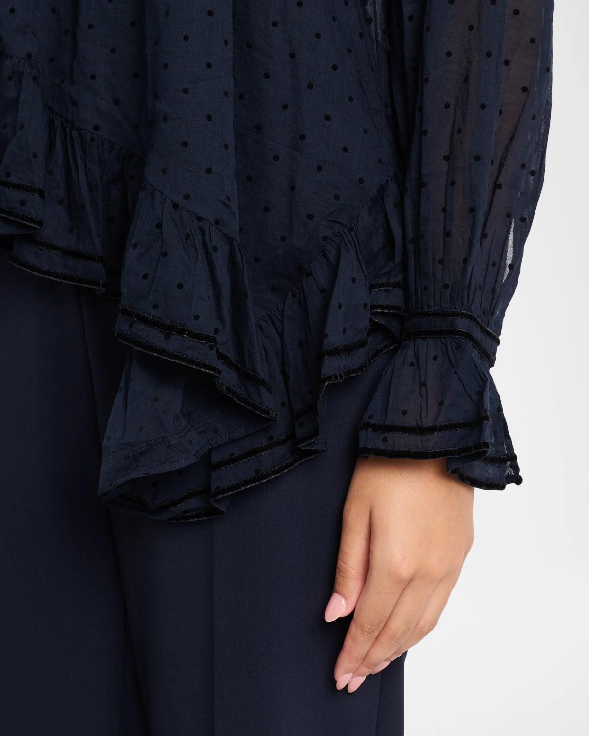Marcella Long-Sleeve Asymmetric Cotton Blouse - thumbnail 5