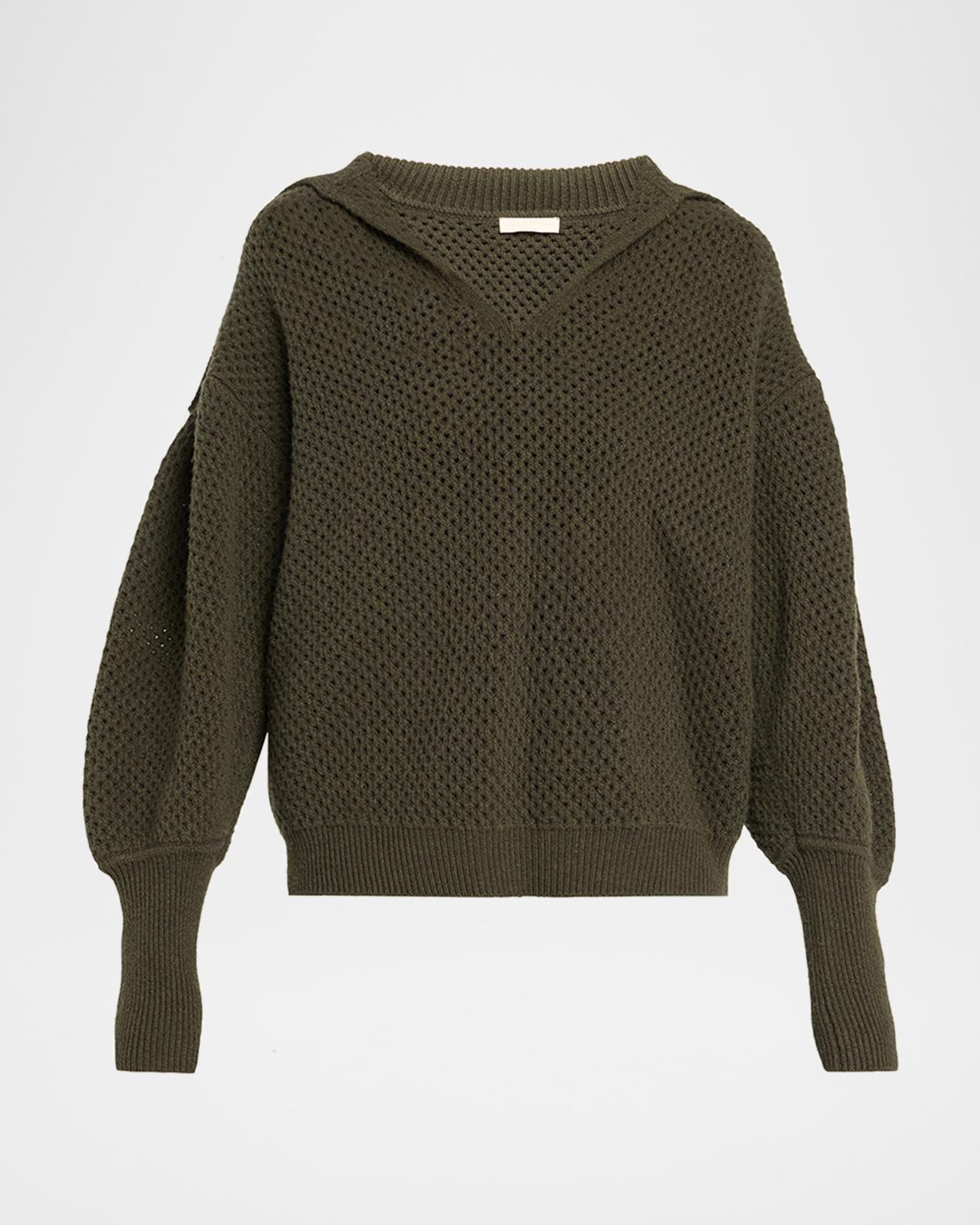 Lila Wool Open Knit Sailor-Collar Sweater