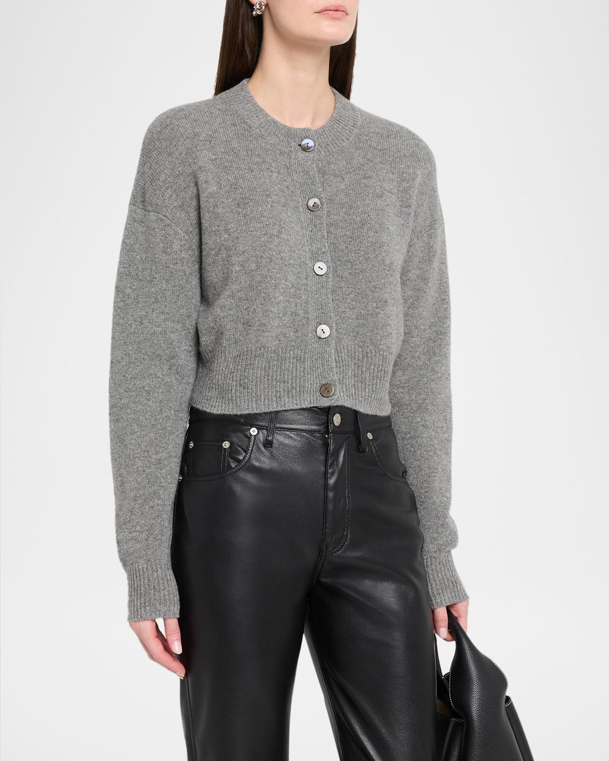 Cashmere Cropped Crewneck Cardigan - thumbnail 4