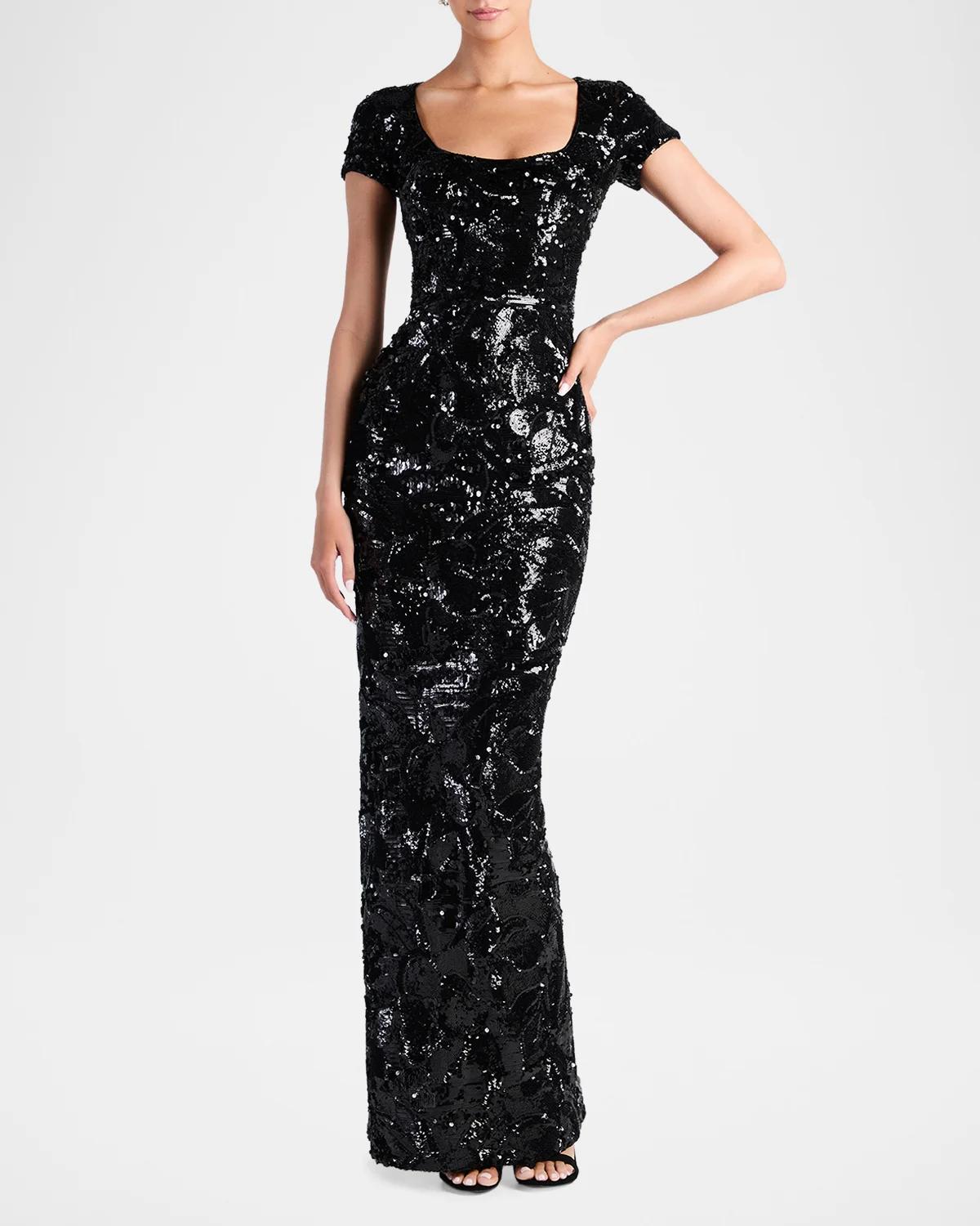 Danny Floral Sequin Column Gown - thumbnail 2