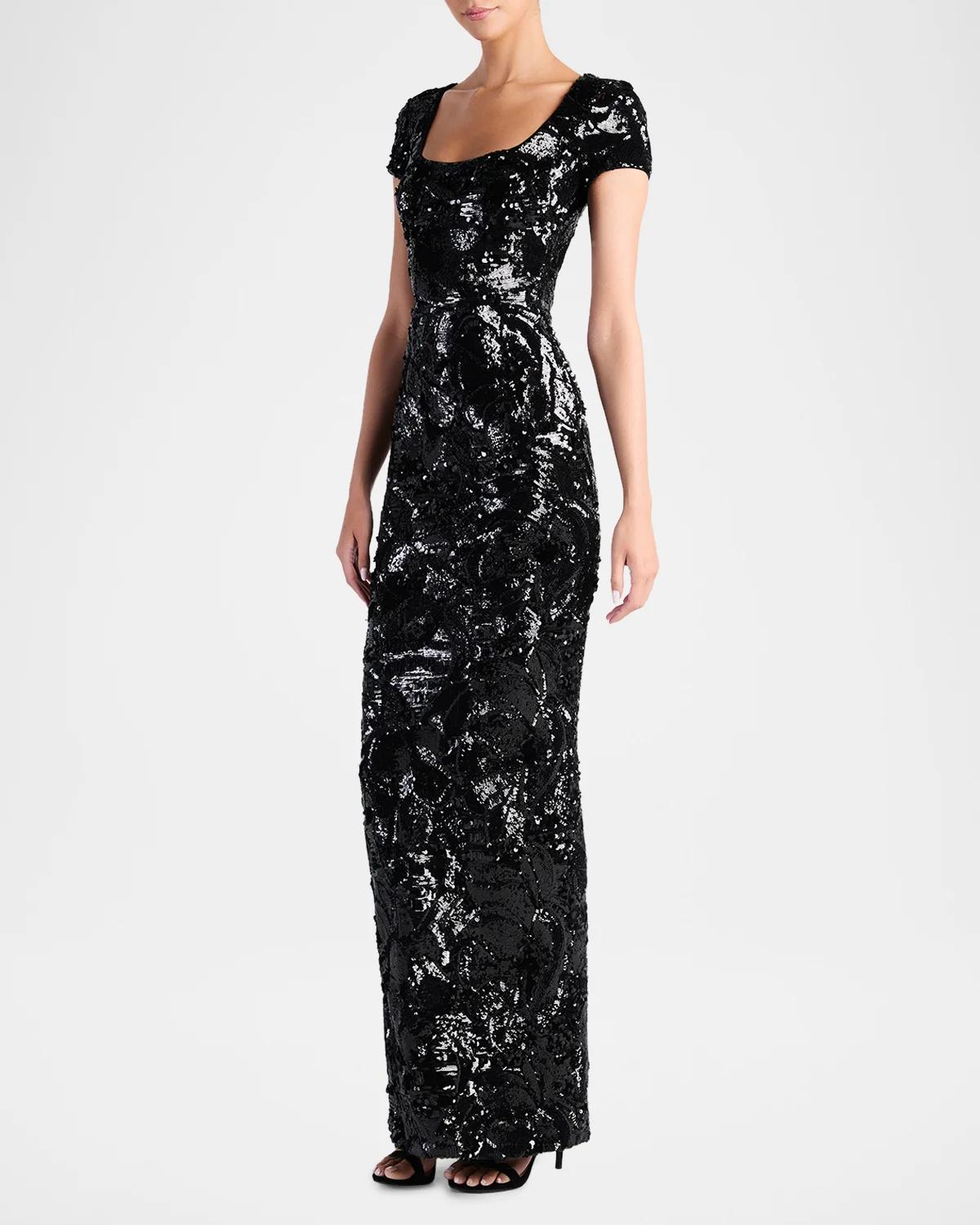 Danny Floral Sequin Column Gown - thumbnail 4