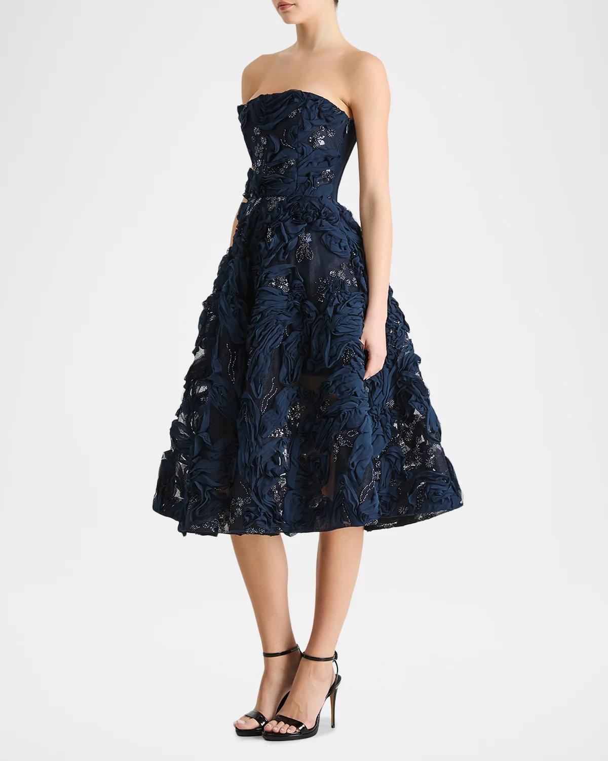 Florence Strapless Beaded Floral Mesh Gown - thumbnail 8