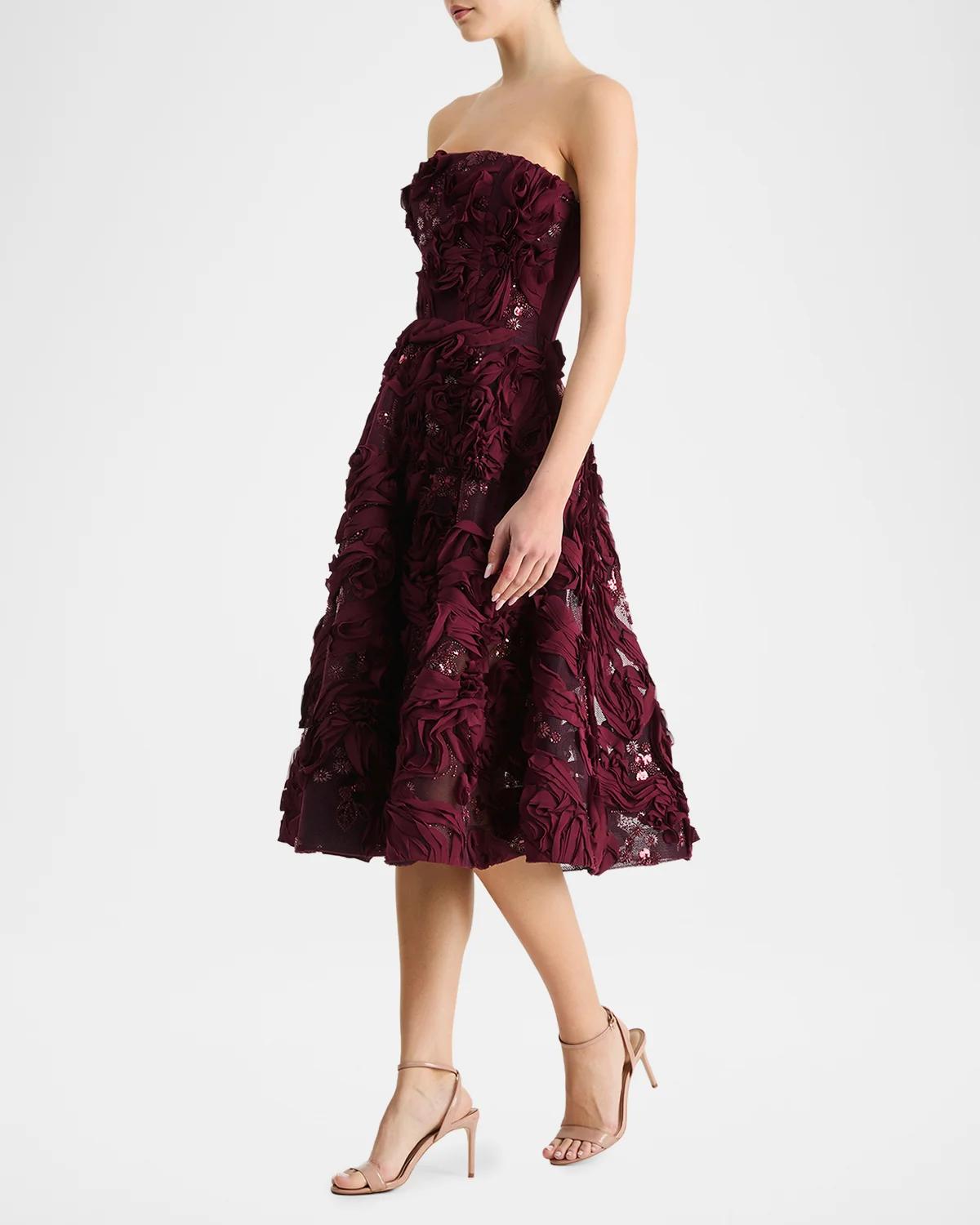 Florence Strapless Beaded Floral Mesh Gown - thumbnail 4