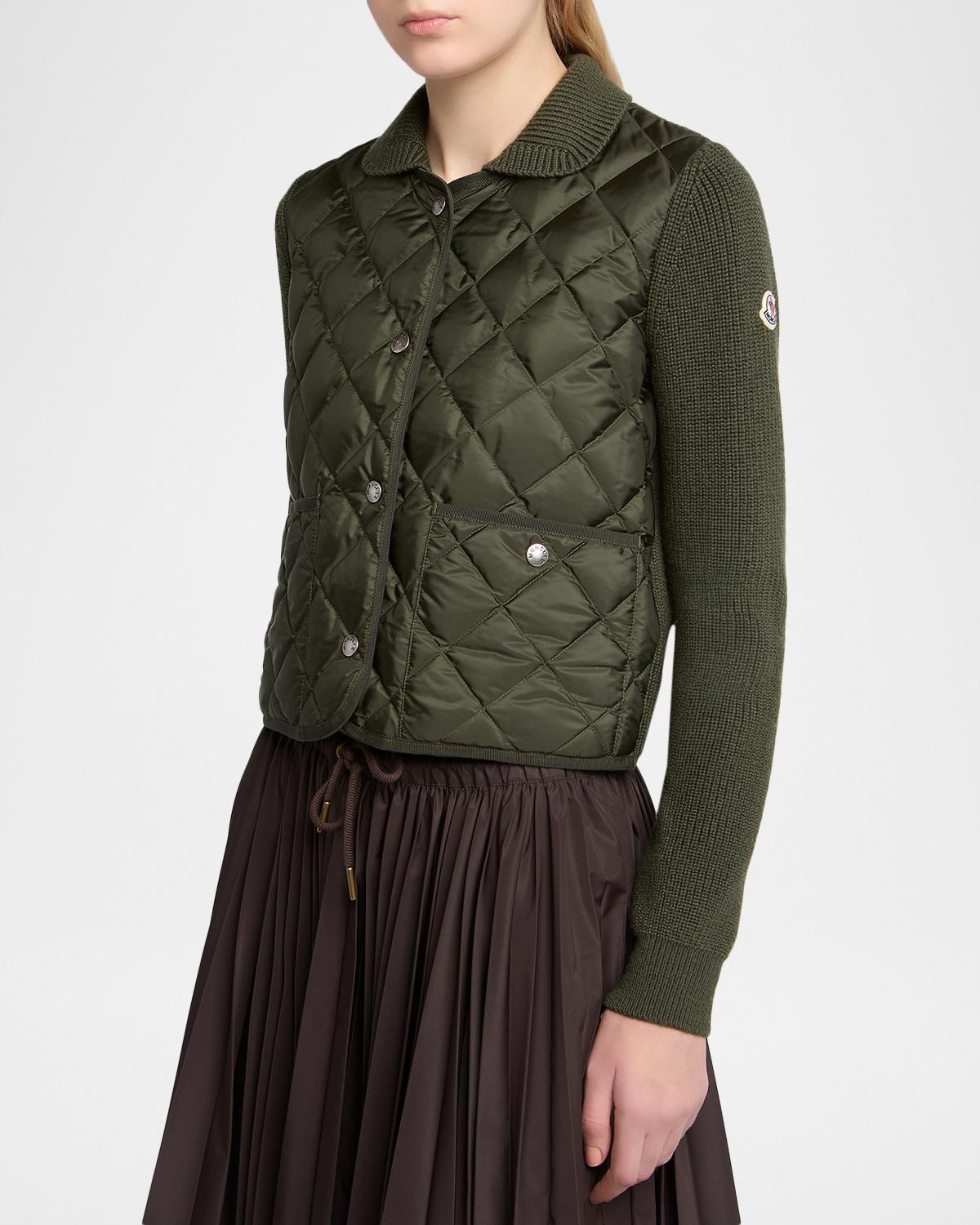 Diamond Quilted Padded Wool Cardigan - thumbnail 4
