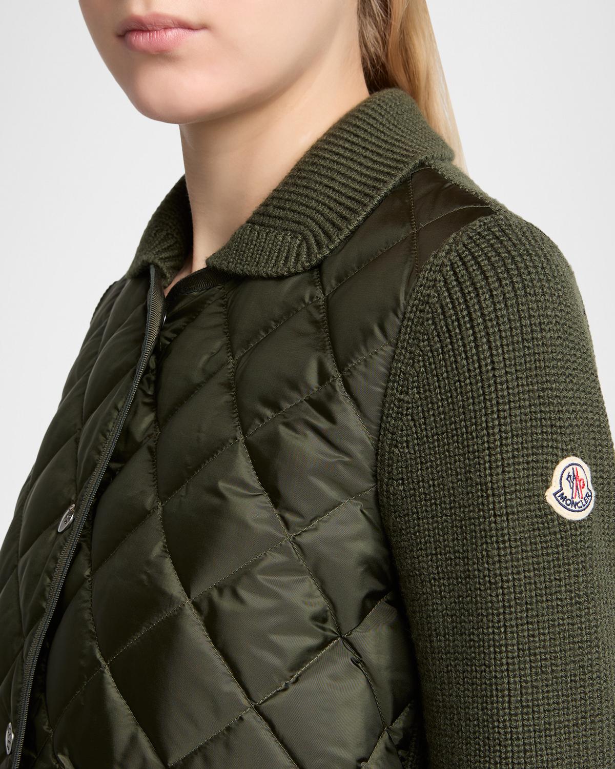 Diamond Quilted Padded Wool Cardigan - thumbnail 5