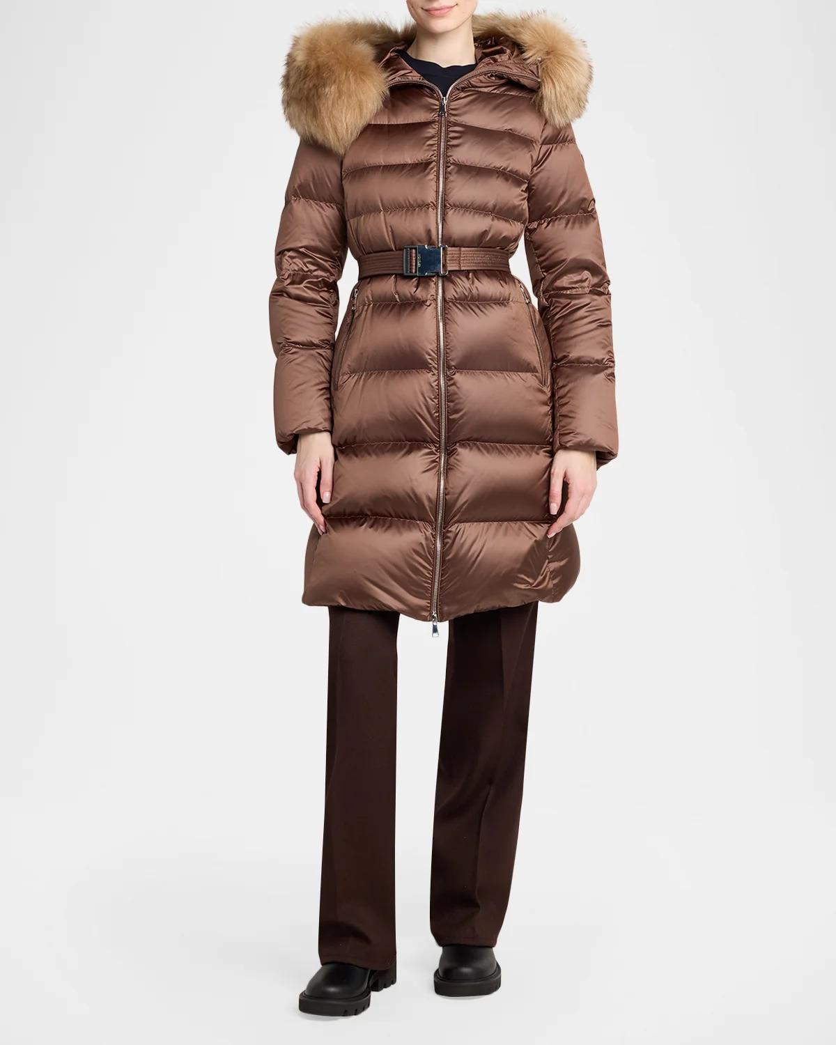 Leersie Hooded Shearling-Trimmed Long Down Jacket - thumbnail 2