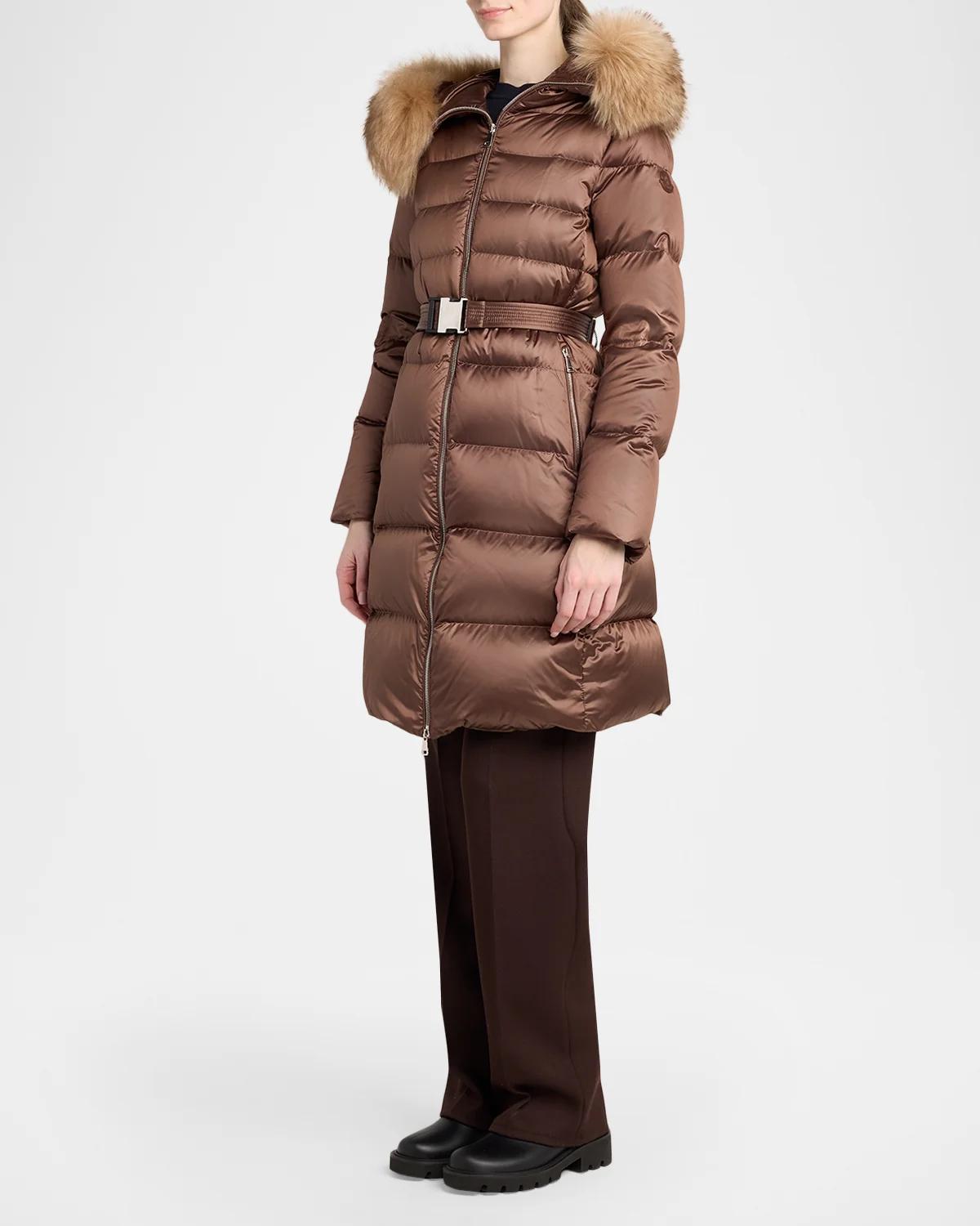 Leersie Hooded Shearling-Trimmed Long Down Jacket - thumbnail 4