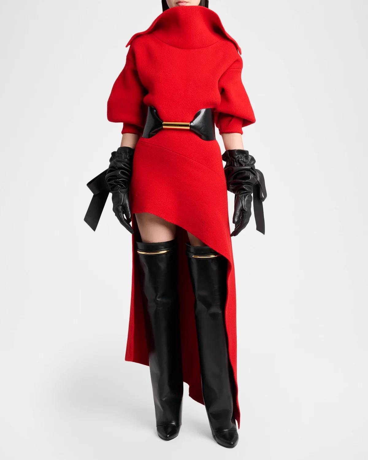 High-Neck Slashed Wool-Cashmere Asymmetric Mini Sweater Dress - thumbnail 2