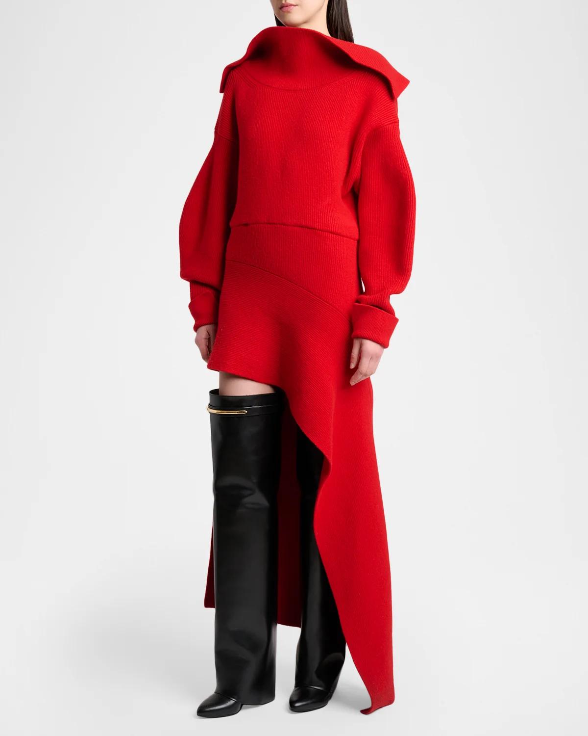 High-Neck Slashed Wool-Cashmere Asymmetric Mini Sweater Dress - thumbnail 4