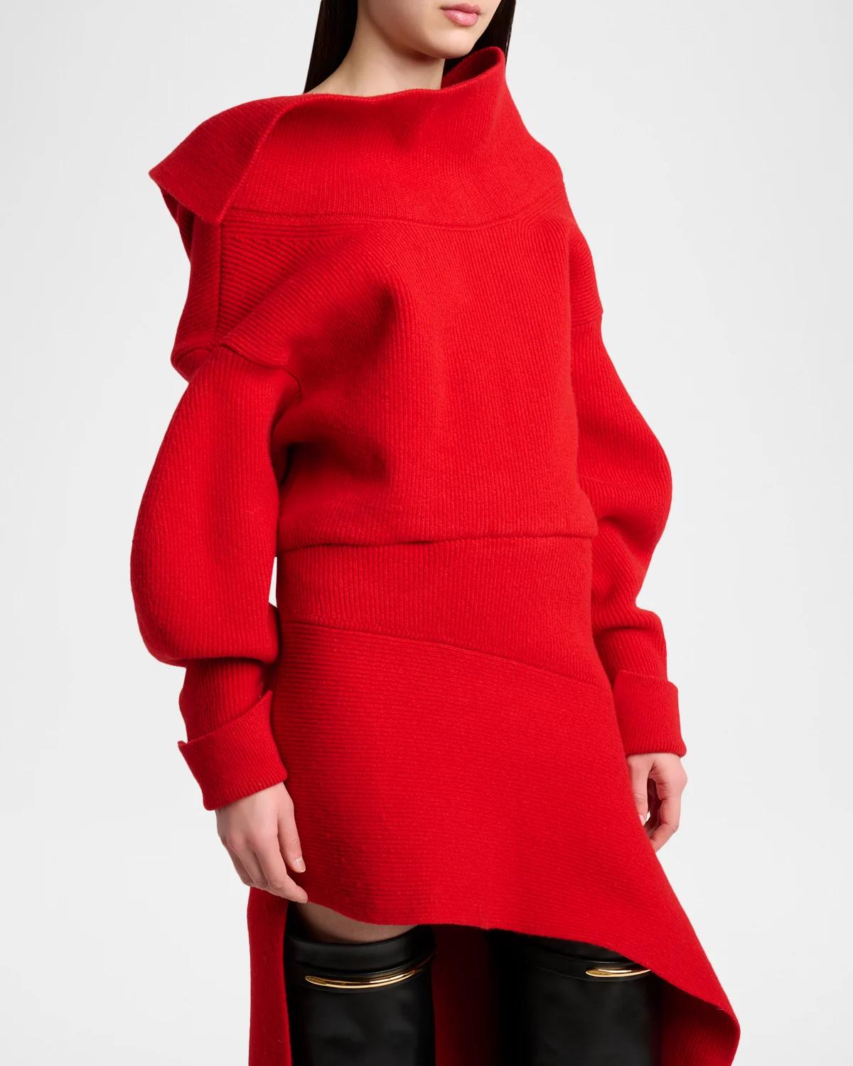 High-Neck Slashed Wool-Cashmere Asymmetric Mini Sweater Dress - thumbnail 5