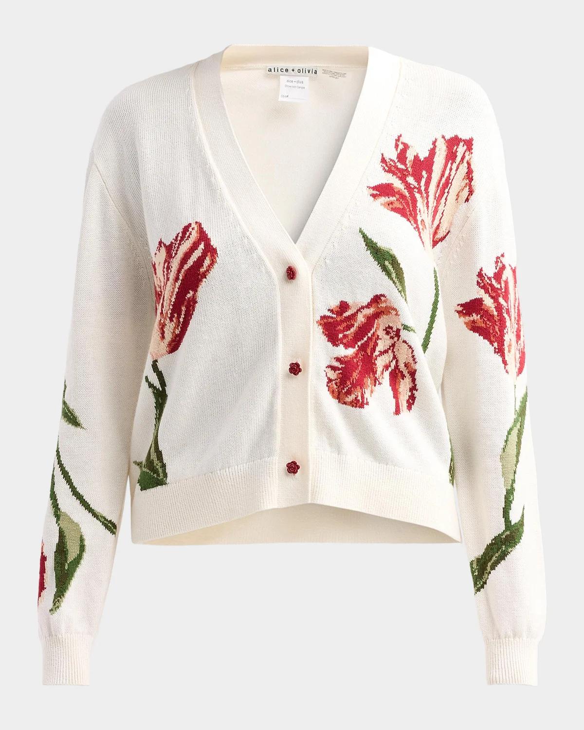 Bradley Floral Intarsia-Knit Short Cardigan