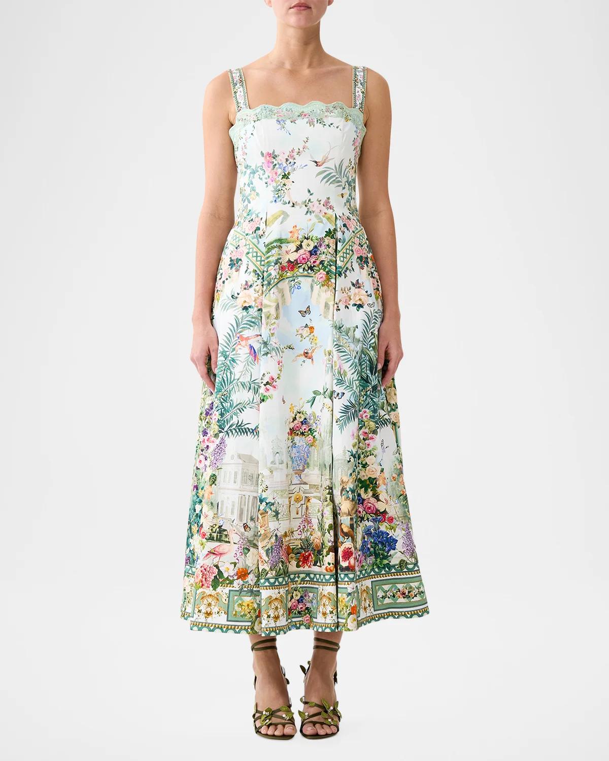 Printed A-Line Tea-Length Dress - thumbnail 2
