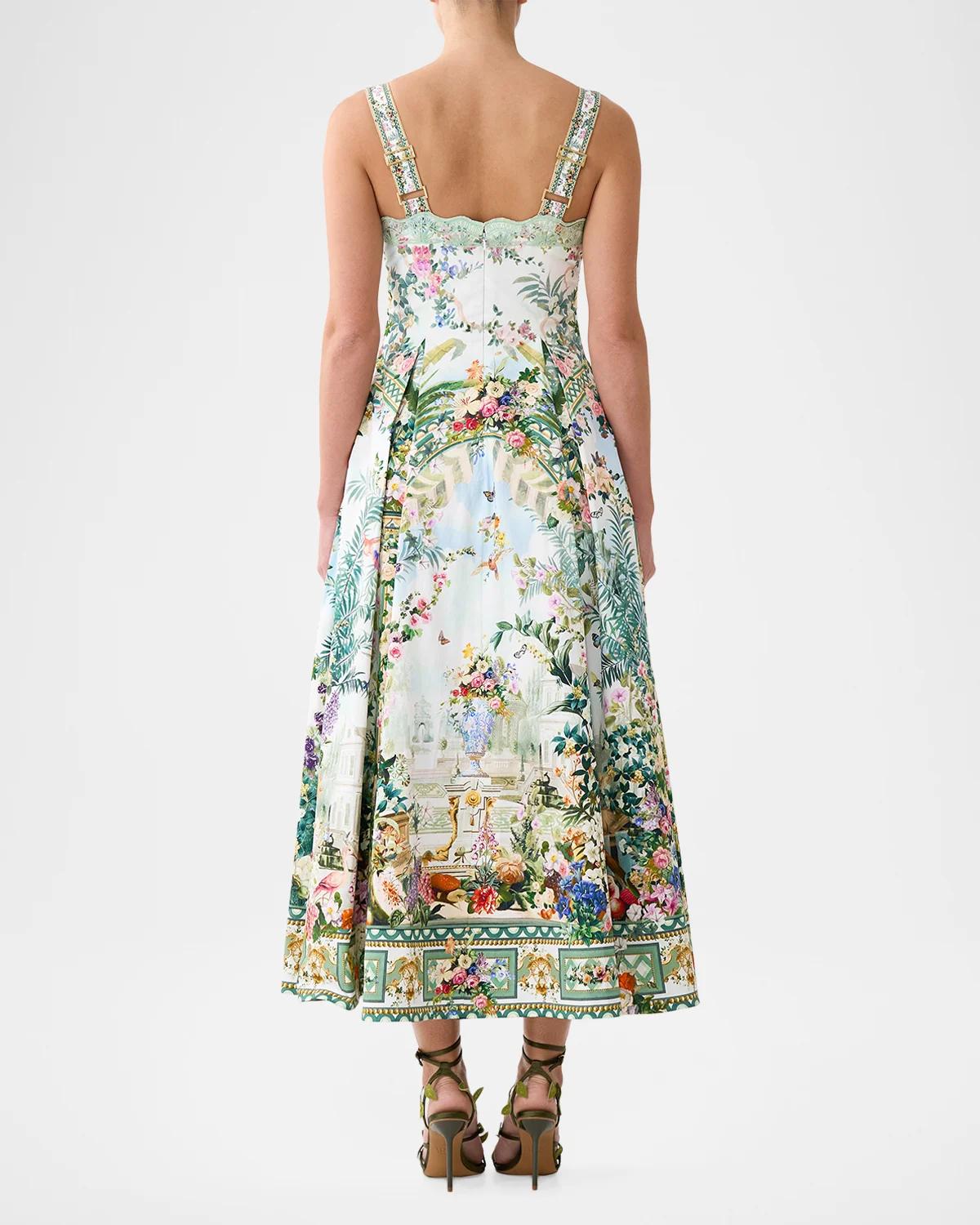 Printed A-Line Tea-Length Dress - thumbnail 3