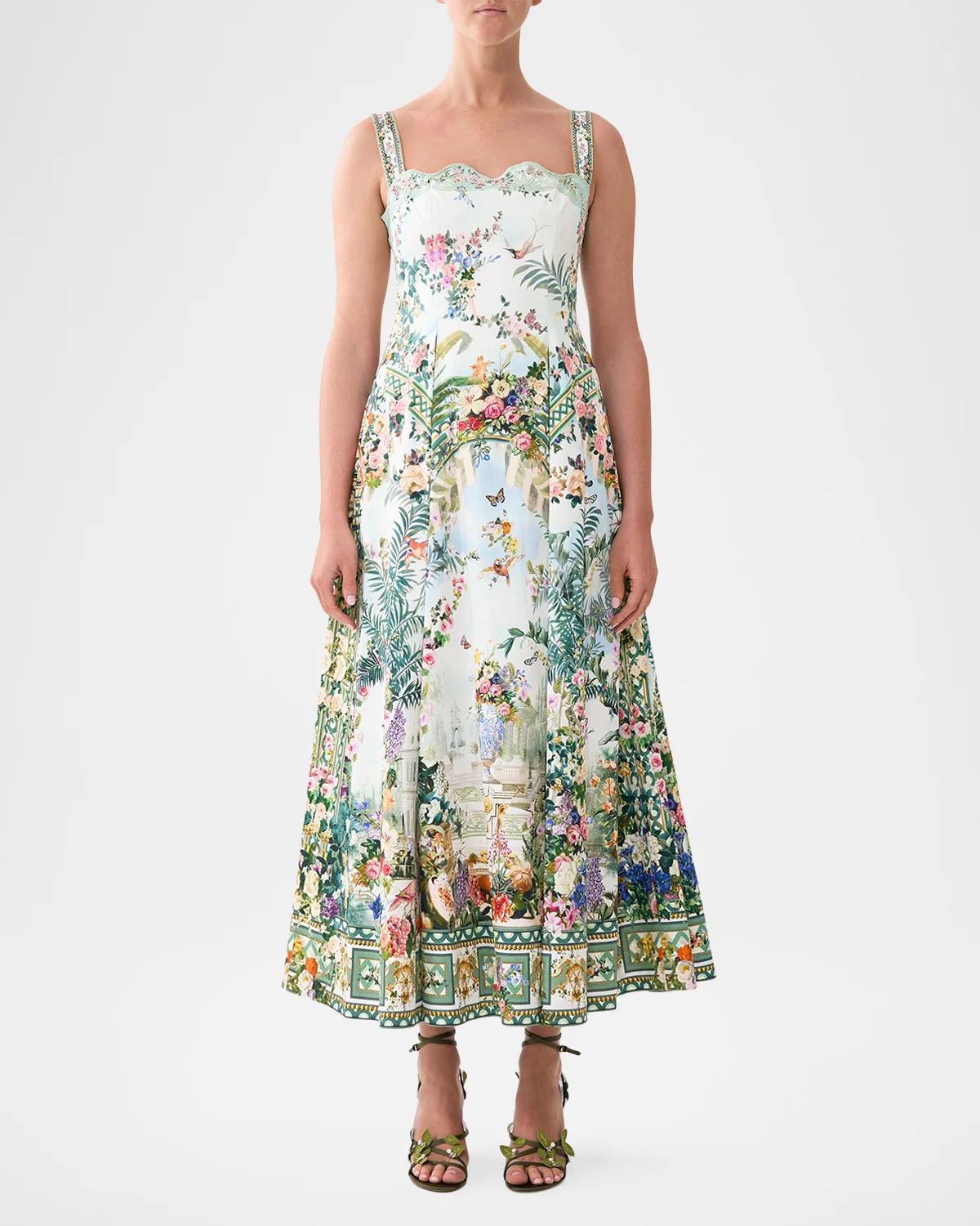 Printed A-Line Tea-Length Dress - thumbnail 4