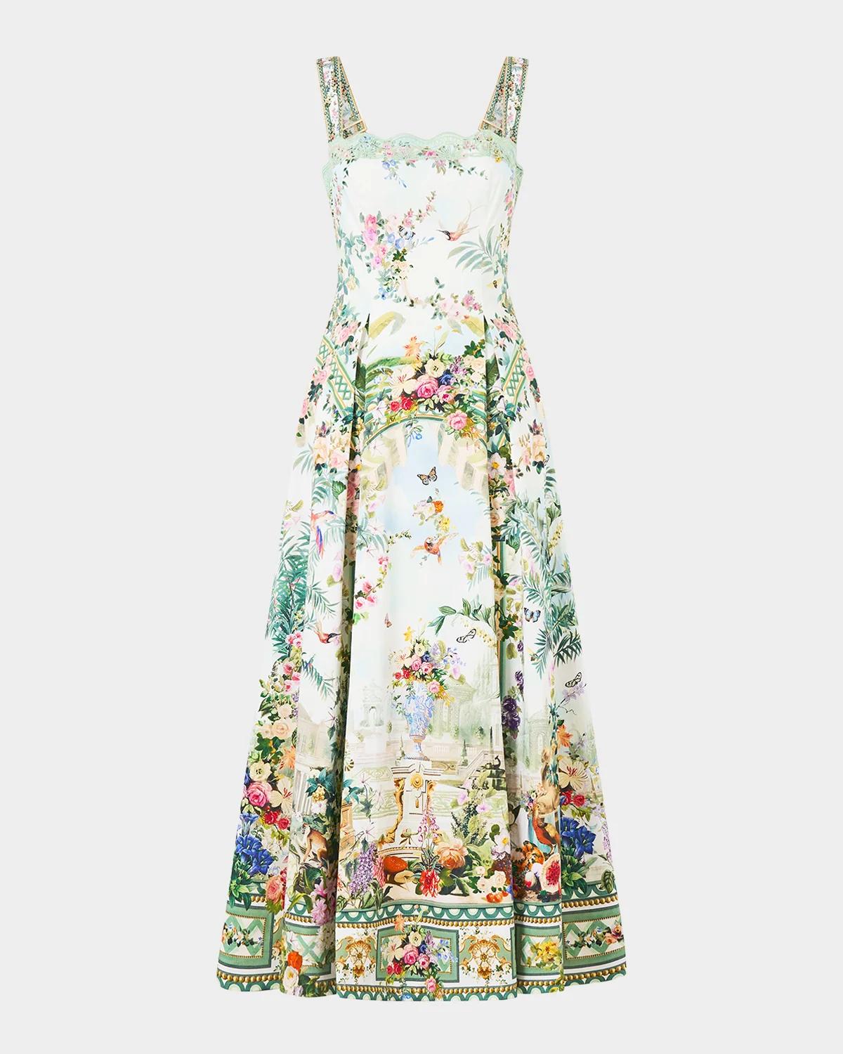 Printed A-Line Tea-Length Dress