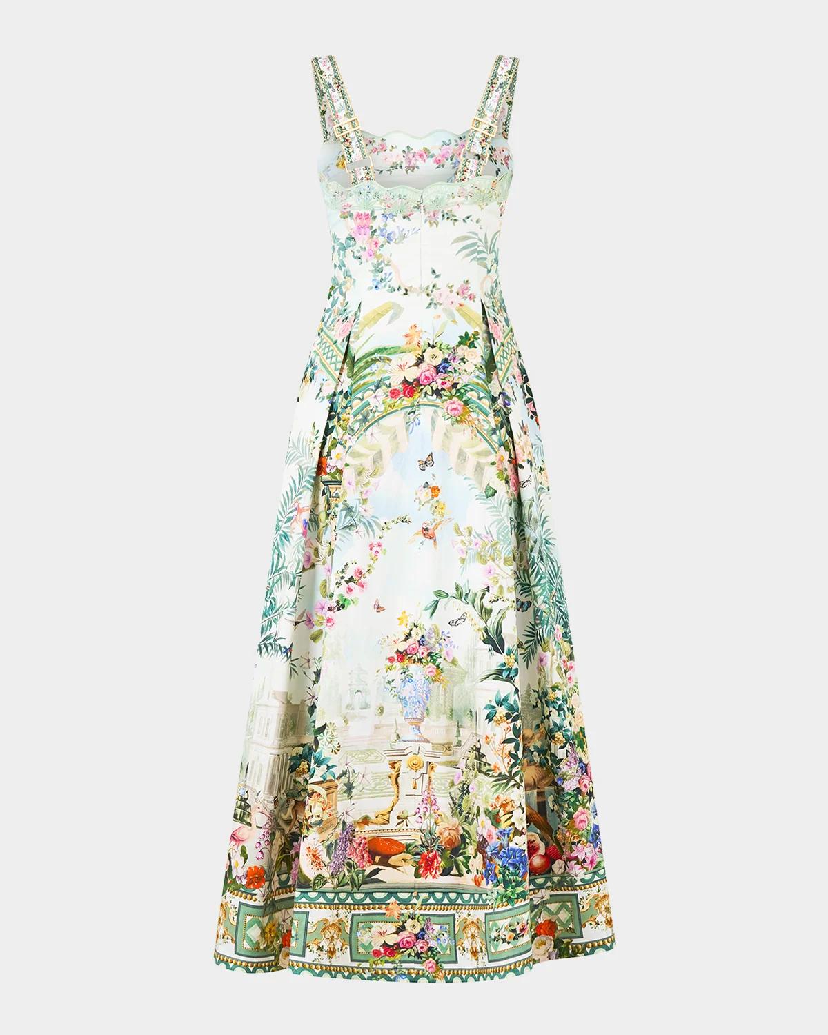 Printed A-Line Tea-Length Dress - thumbnail 8