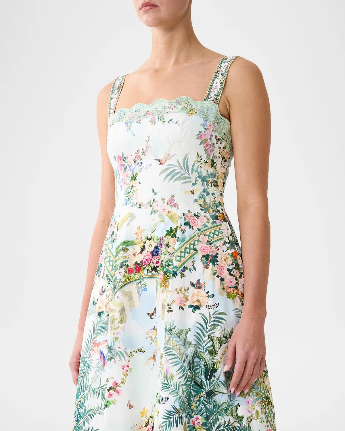 Printed A-Line Tea-Length Dress - thumbnail 7