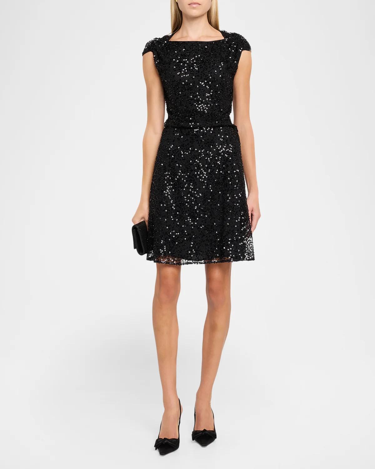 Sequined Lace Knee-Length Dress - thumbnail 2