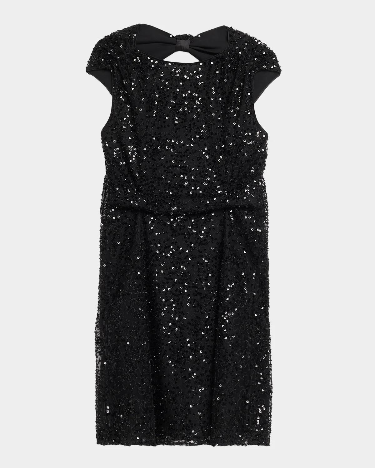 Sequined Lace Knee-Length Dress