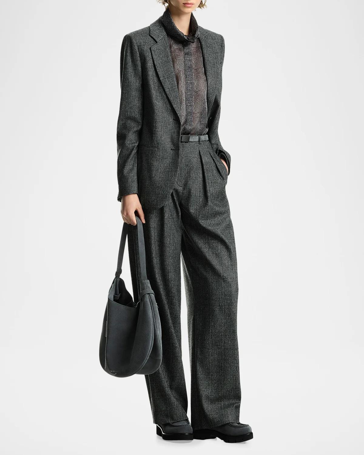 Plaid Pleated Wide-Leg Trousers - thumbnail 2