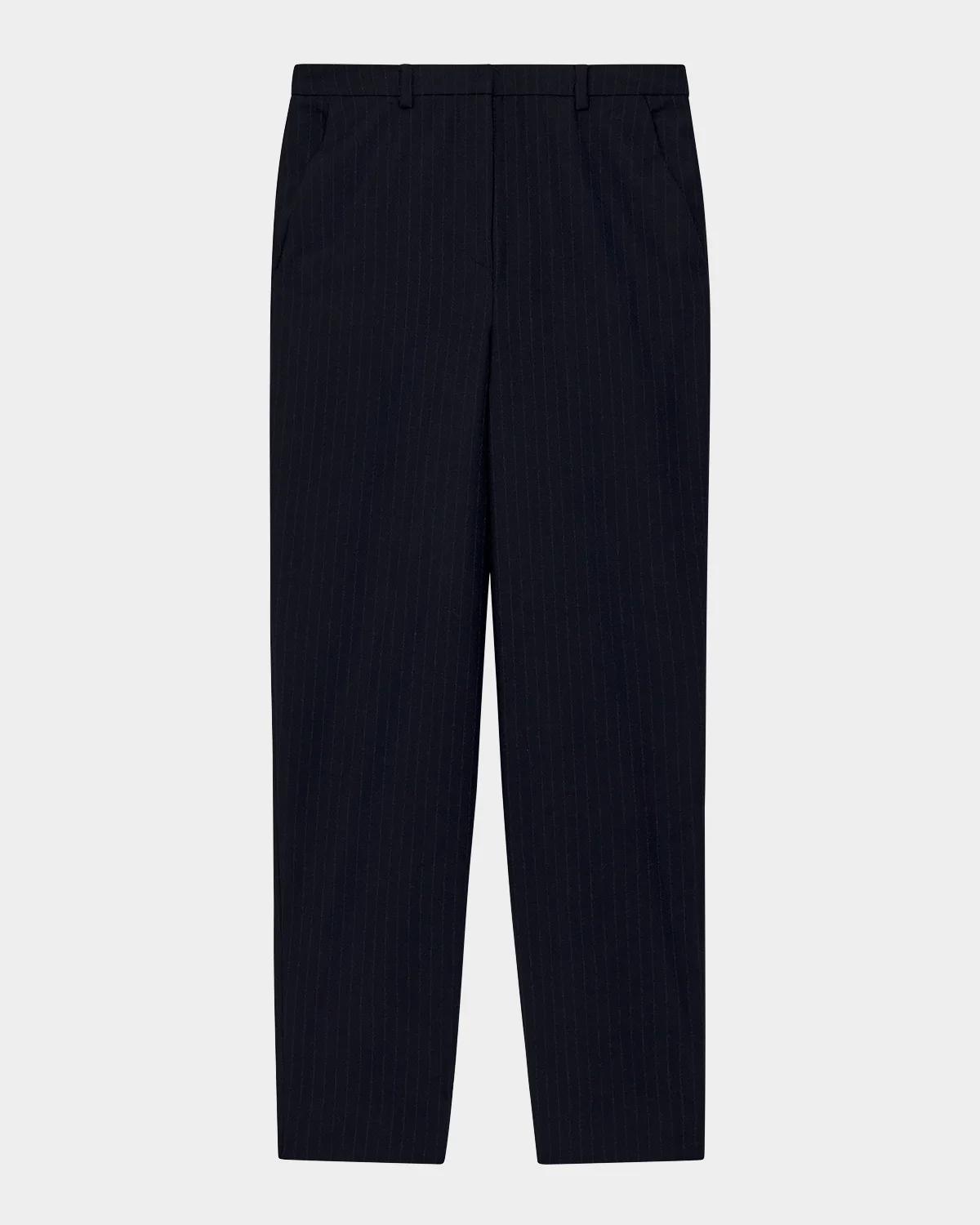 Pinstriped Wool-Blend Straight-Leg Trousers