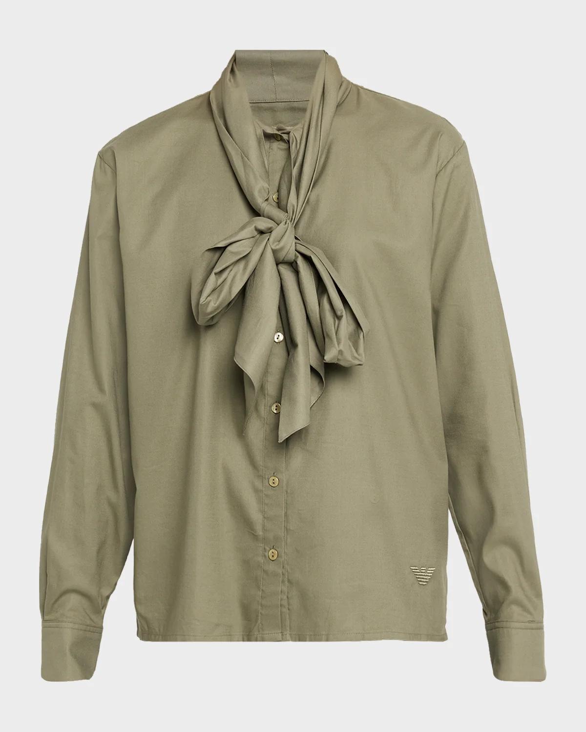 Button-Front Scarf Shirt
