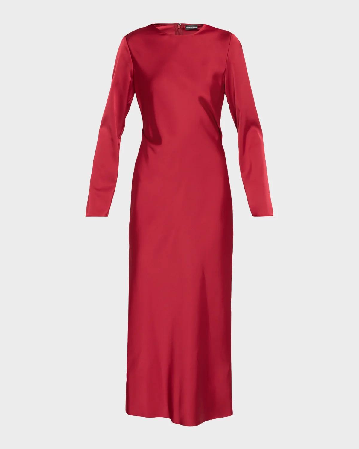 Long-Sleeve Techno Twill Maxi Dress