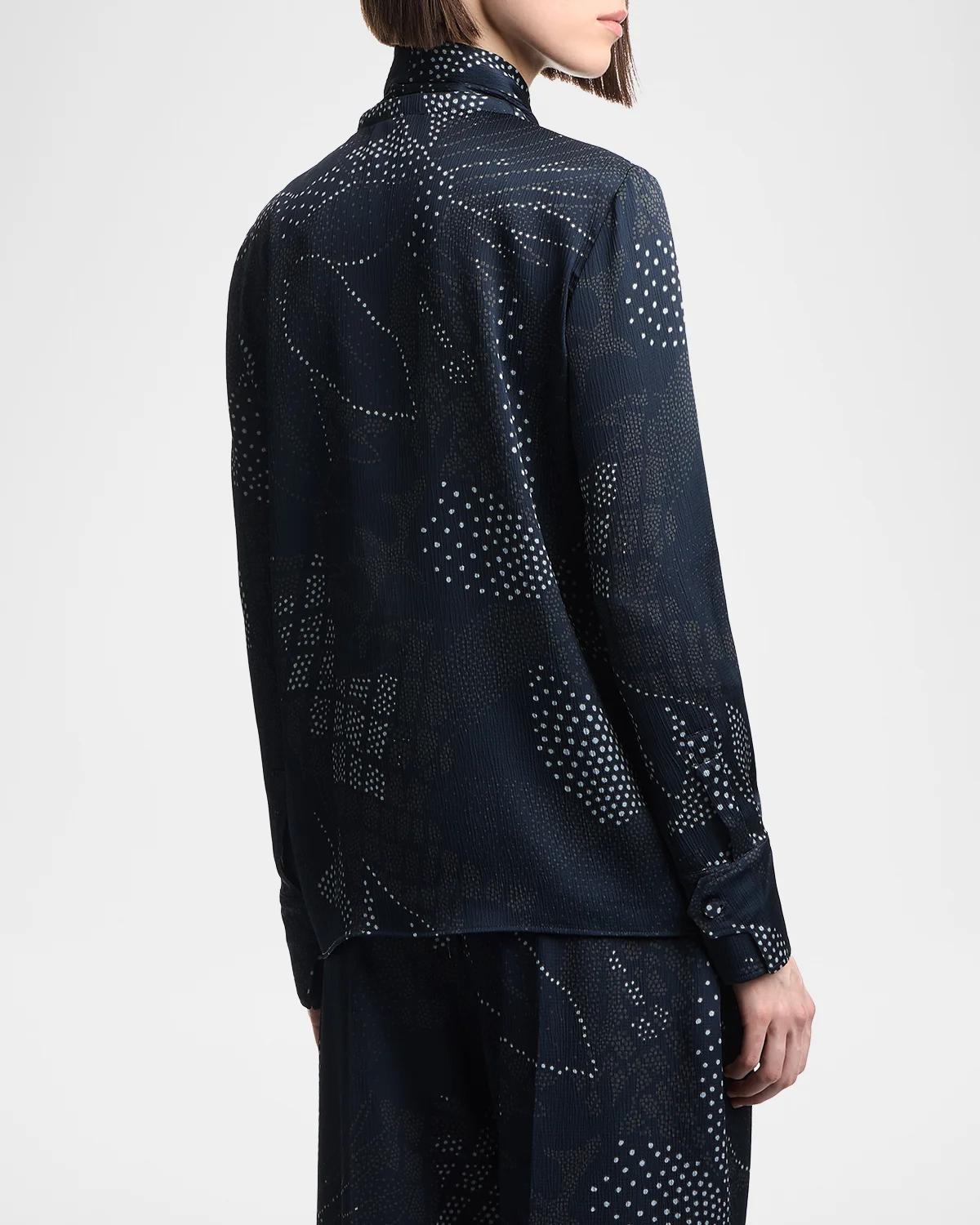 Tie-Neck Abstract Creponne Shirt - thumbnail 3
