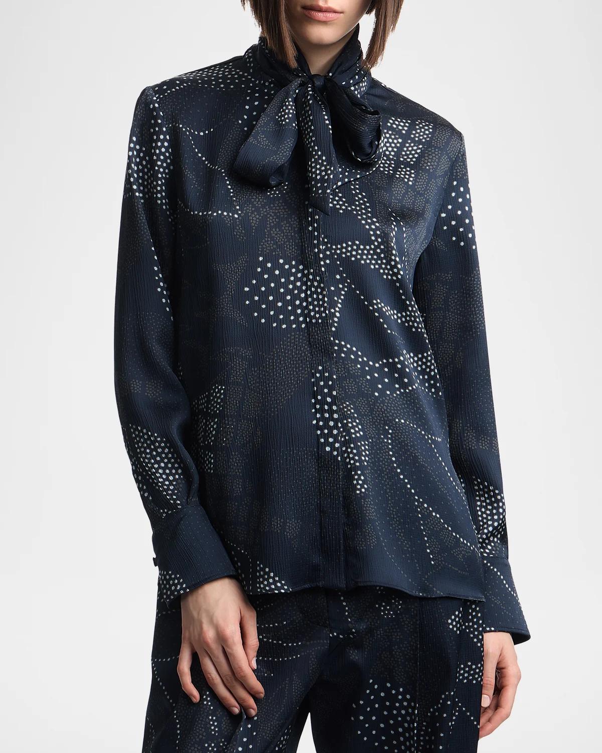 Tie-Neck Abstract Creponne Shirt - thumbnail 4